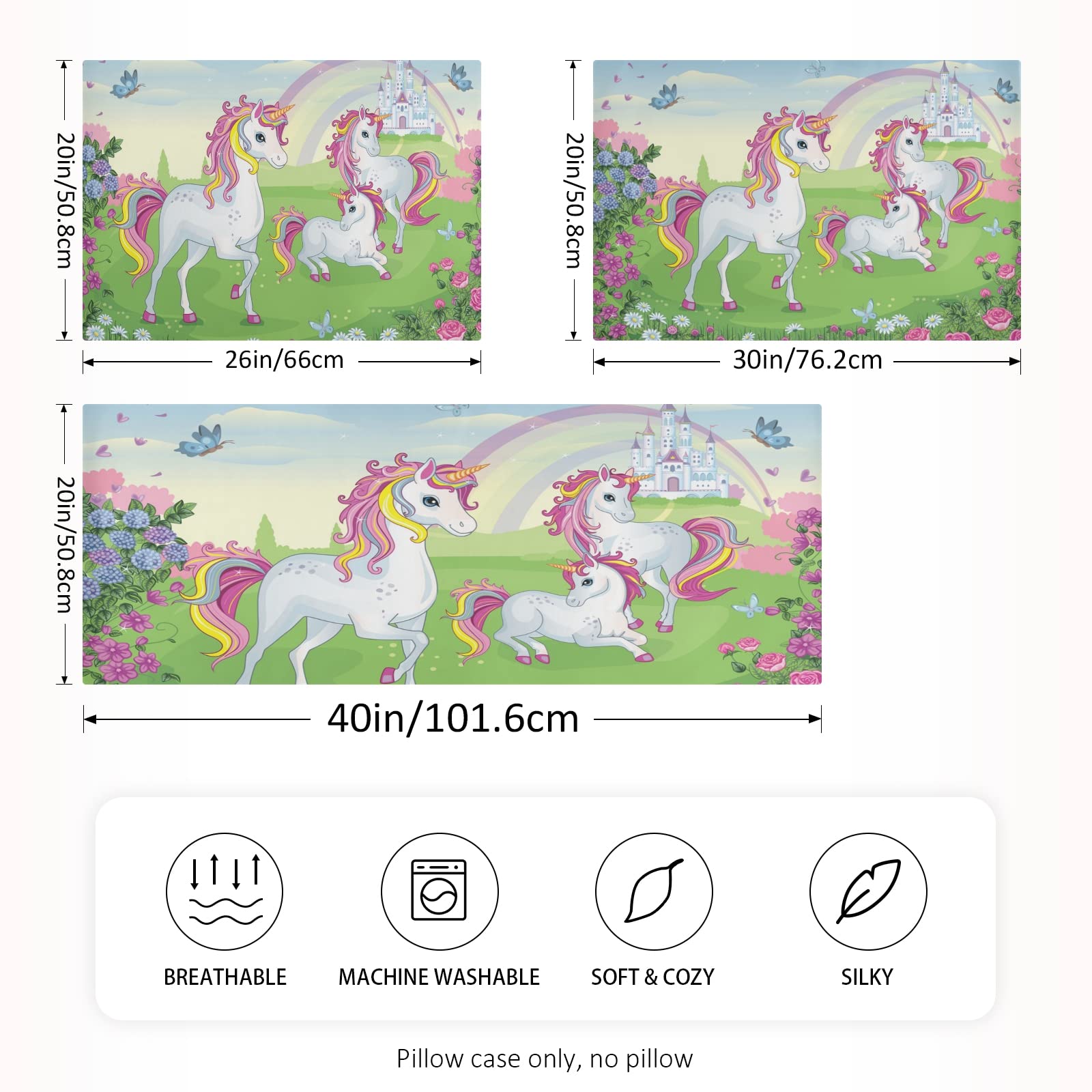 ALAZA Satin Pillowcase for Hair & Skin Care - Soft Standard Size 26x20 Inches with Unicorn, Castle & Rainbow Design - Perfect for Beauty Sleep & Bedroom Decor