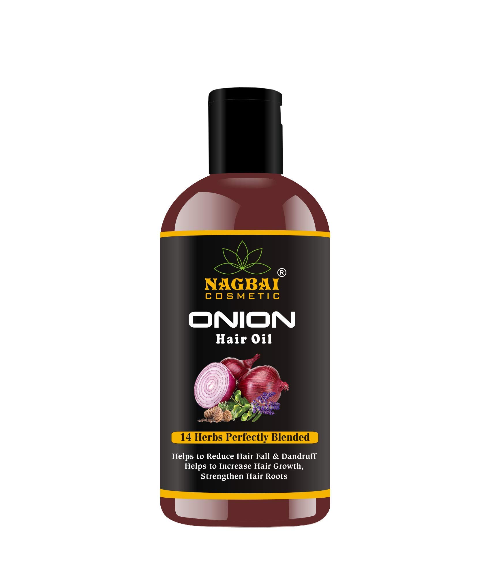 Nagbai Onion Hair Oil for Hair Growth & Fall Control - 100% Natural with 14 Essential Oils, No Mineral Oil, Silicones or Parabens (200ml) - Promotes Thicker, Stronger Hair for Men & Women - Perfect for Daily Scalp Massage & Damaged Hair Repair