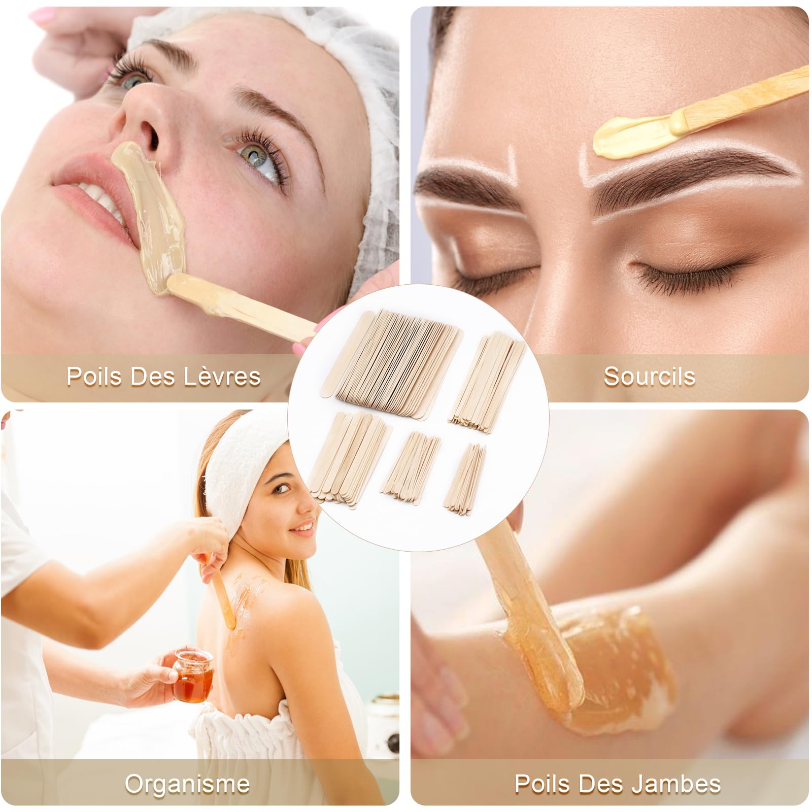 ZYNERY 250-Piece Disposable Wooden Waxing Spatulas - 5 Sizes for Face, Body & Lip Hair Removal - Natural Wax Applicator Sticks for Salon & Home Use - Perfect for Eyebrow Shaping, Bikini & Leg Waxing