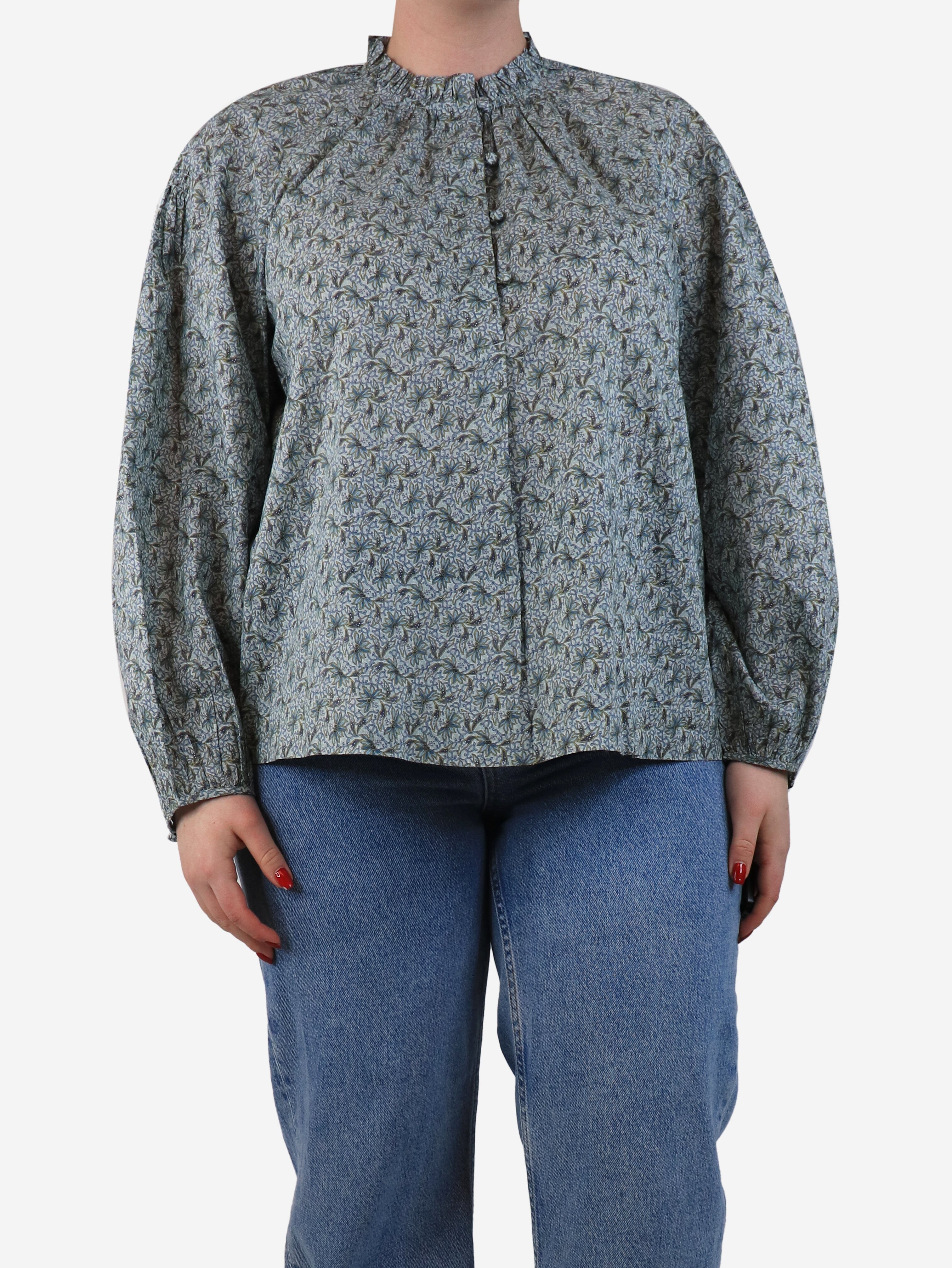 Blue Floral Blouse Women's UK Size 12 - Elegant Flowy Top for Casual Wear, Office & Spring Outfits