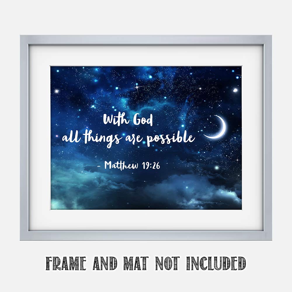 TJ Originals - Matthew 19:26 Bible Verse Wall Art 'With God All Things Are Possible' - 11x14 Inspirational Christian Home Decor for Living Room, Bedroom & Office - Perfect Gift for Women, Family & Friends (Starry Night Design)