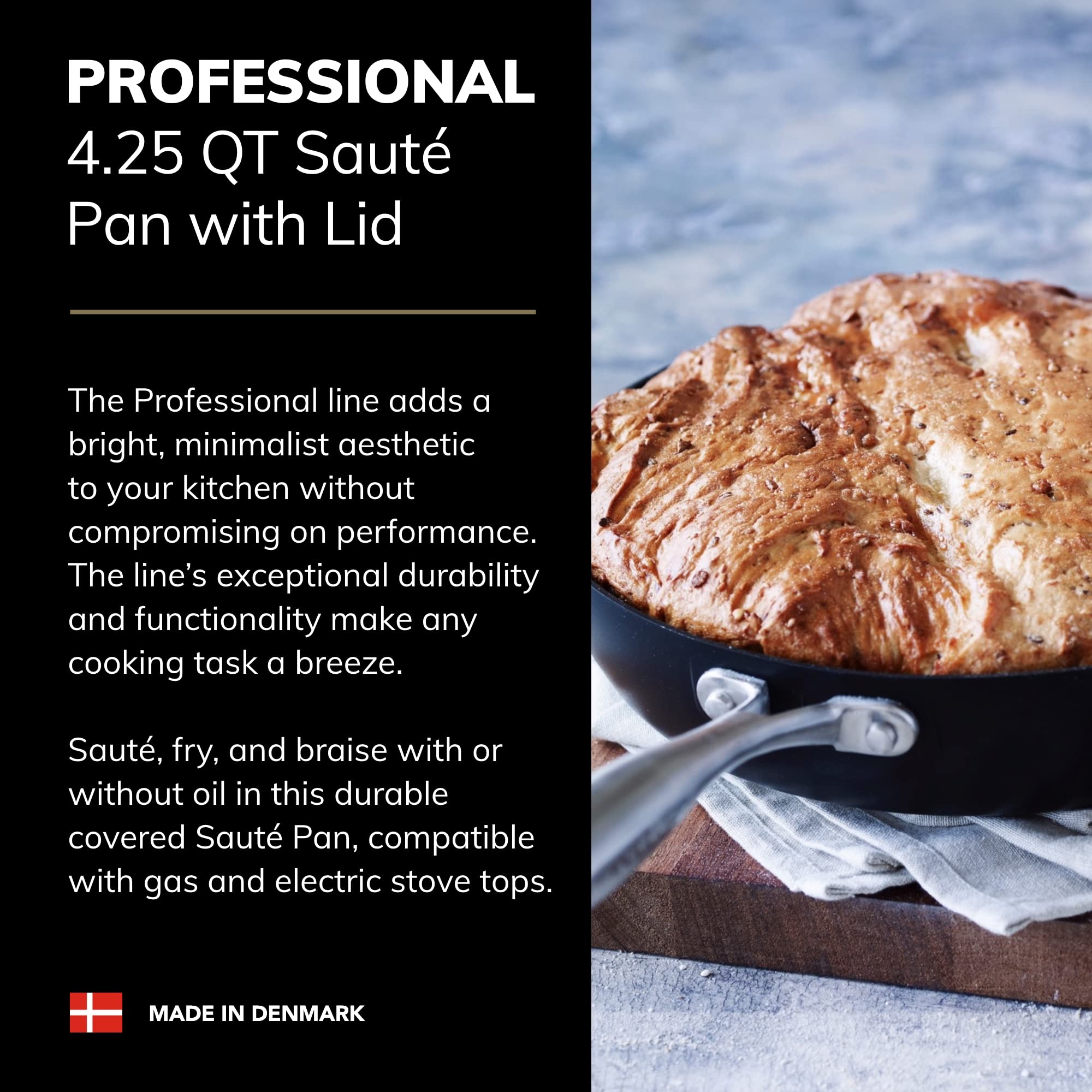 Scanpan Professional 4.25 Quart Nonstick Saute Pan with Glass Lid - Dishwasher, Oven & Metal Utensil Safe Cookware - Made in Denmark - Perfect for Sautéing, Frying & Everyday Cooking