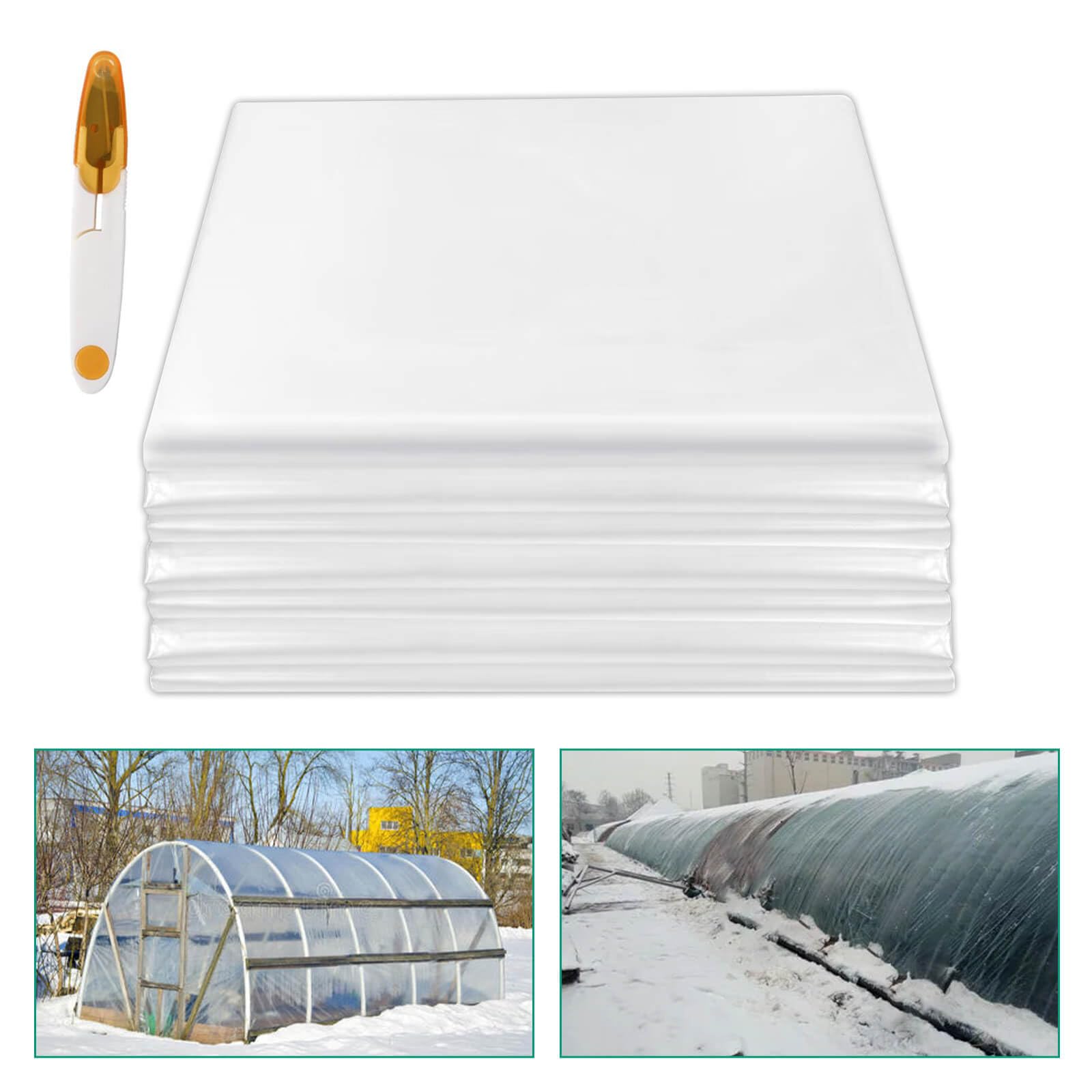 6.5X6.5FT Clear Greenhouse Plastic Sheeting - 6 Mil Thick Anti-Drip Greenhouse Film Cover for Gardening, Farming & Plant Protection - Durable UV-Resistant Polyethylene Plastic for Greenhouses, Agriculture & Hydroponics (Perfect for Seed Starting, Plant Growth & Season Extension)
