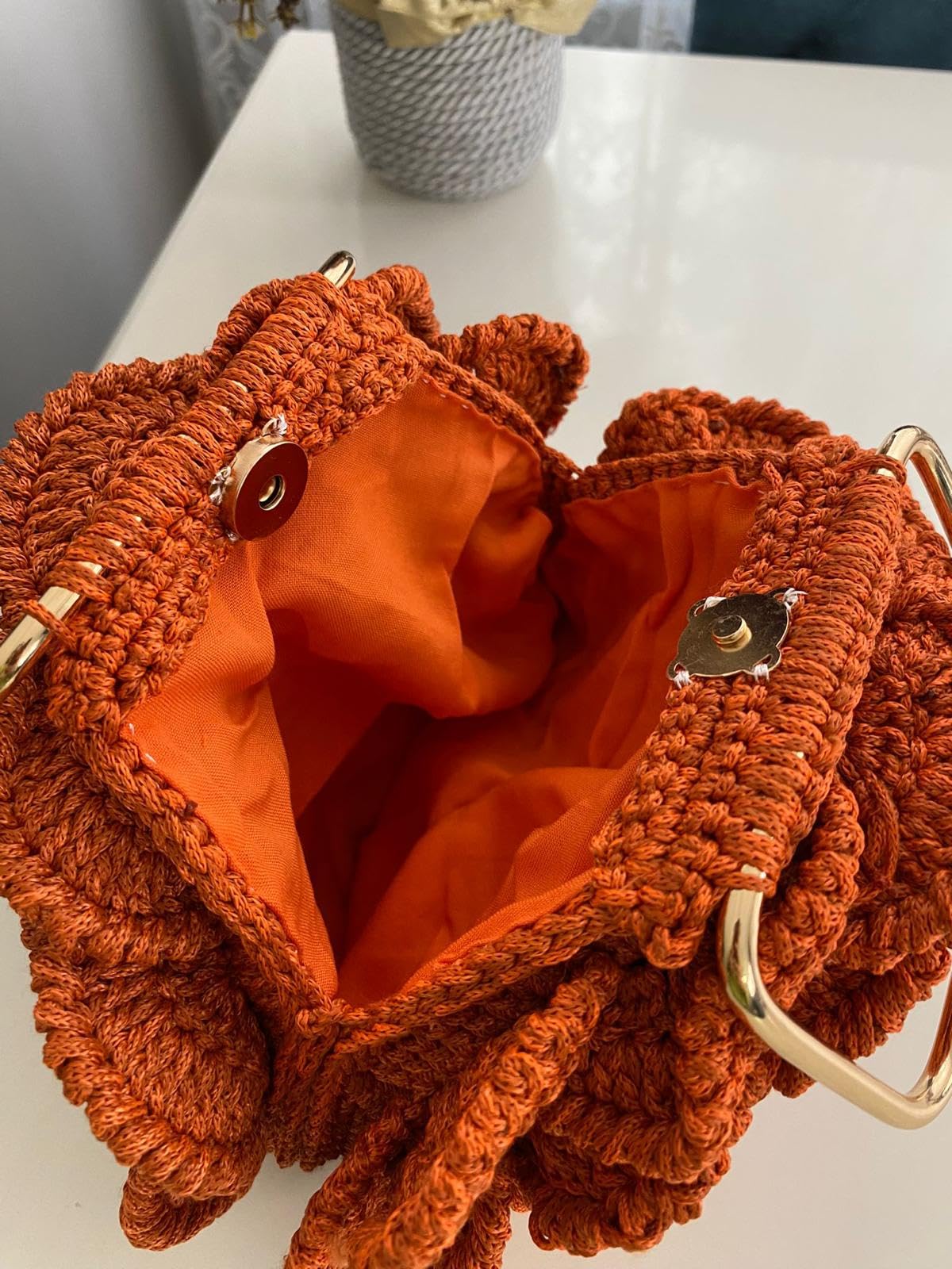 Elegant Rose Shaped Crochet Clutch Purse for Women - Beige & Orange Handmade Flower Bag (Red Option) | Perfect Gift for Weddings, Date Nights & Special Occasions
