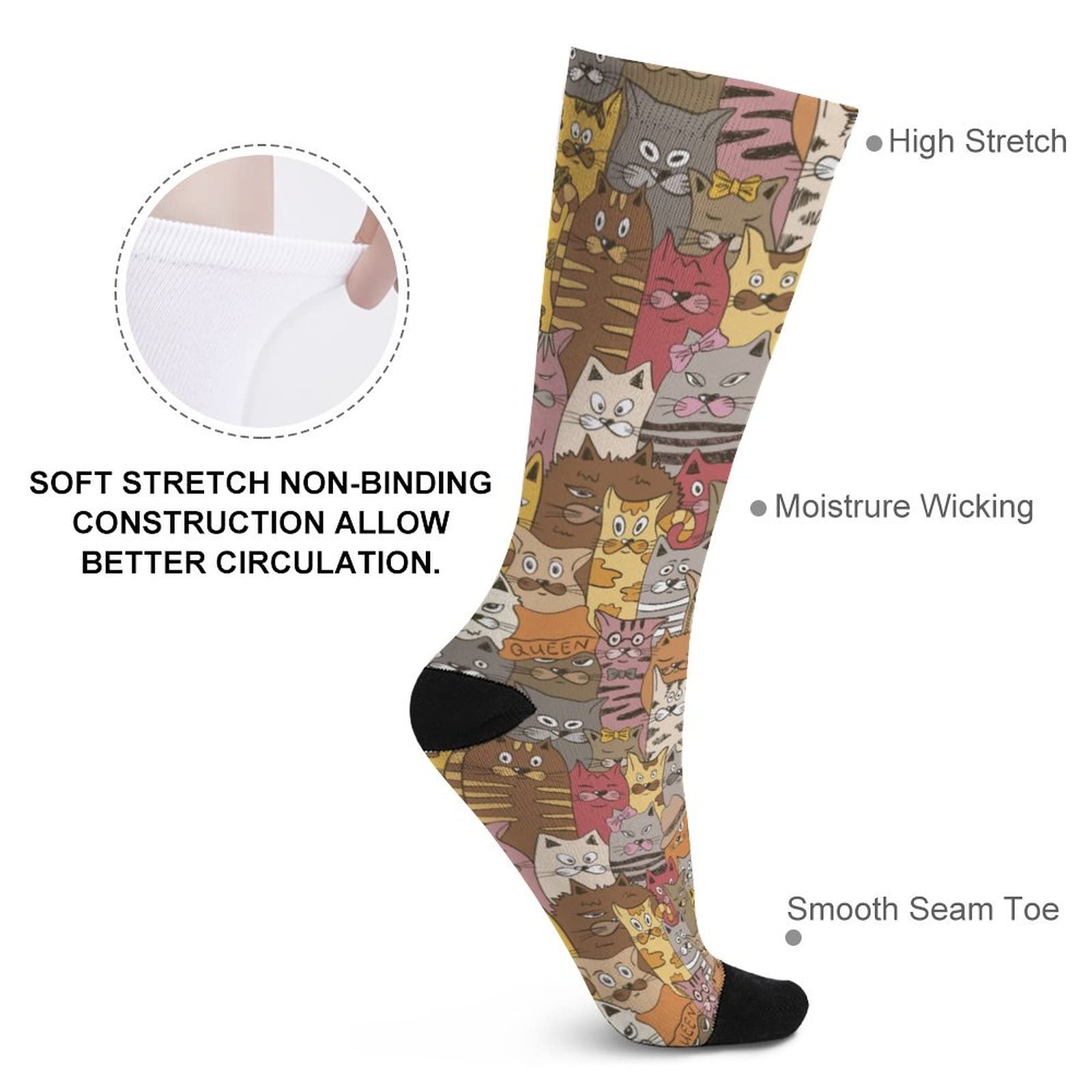 Funny Cat Crew Socks - Colorful Novelty Crazy Print Socks for Women & Men (Unisex) - Perfect for Gifts, Cosplay & Everyday Wear