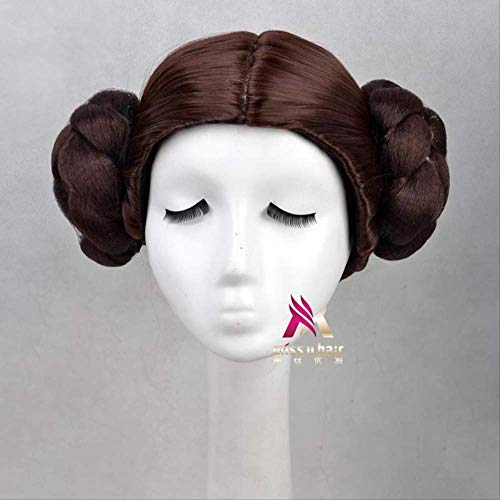 Princess Leia Organa Brown Synthetic Cosplay Wig with Buns - Heat Resistant Fiber & Free Wig Cap - Perfect for Star Wars Costumes, Halloween, and Cosplay Events