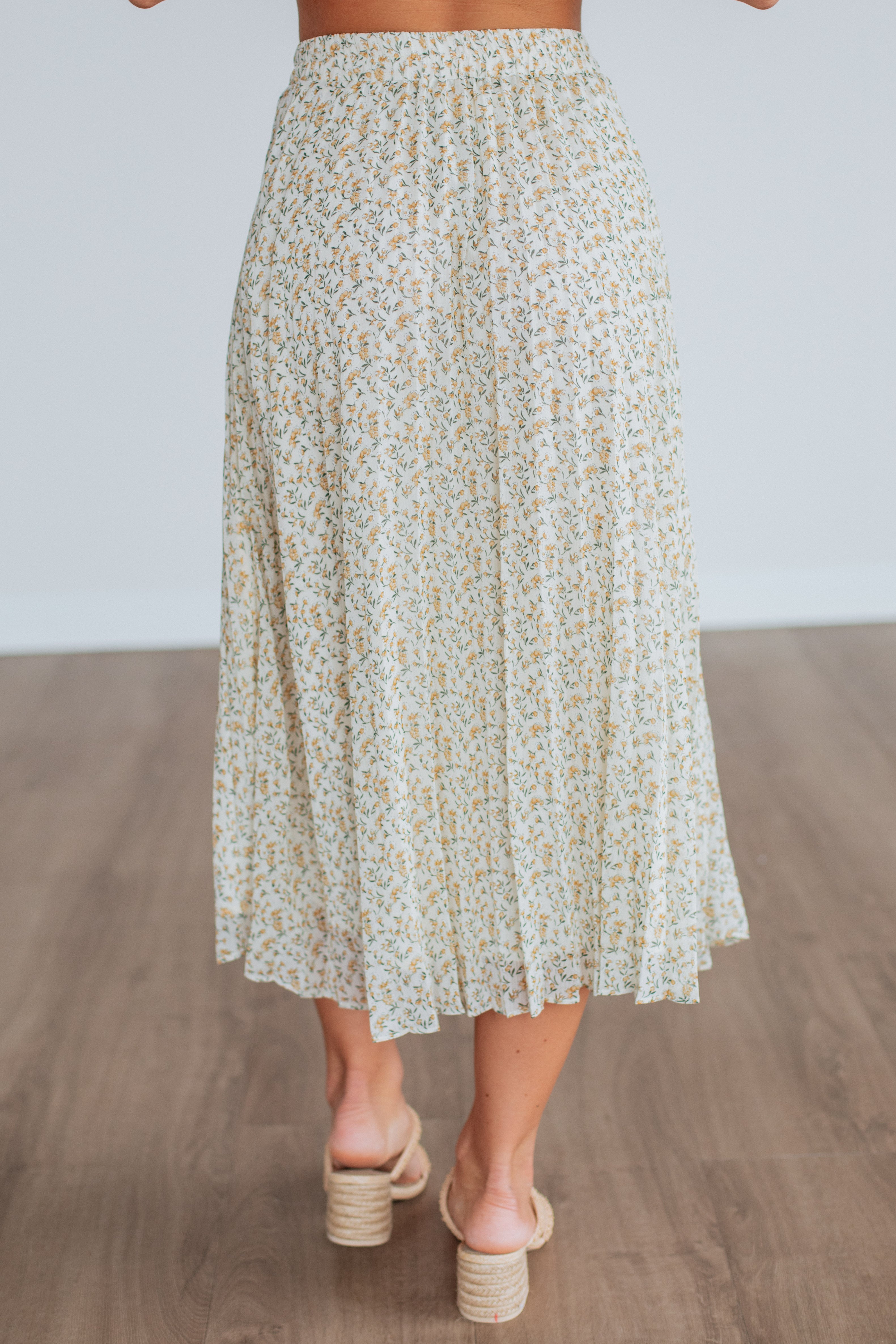 Ashie Pleated Floral Skirt for Women - Cream Mix Flowy Midi Skirt | Summer Casual Dress, Beach Vacation Outfit, Boho Chic Style