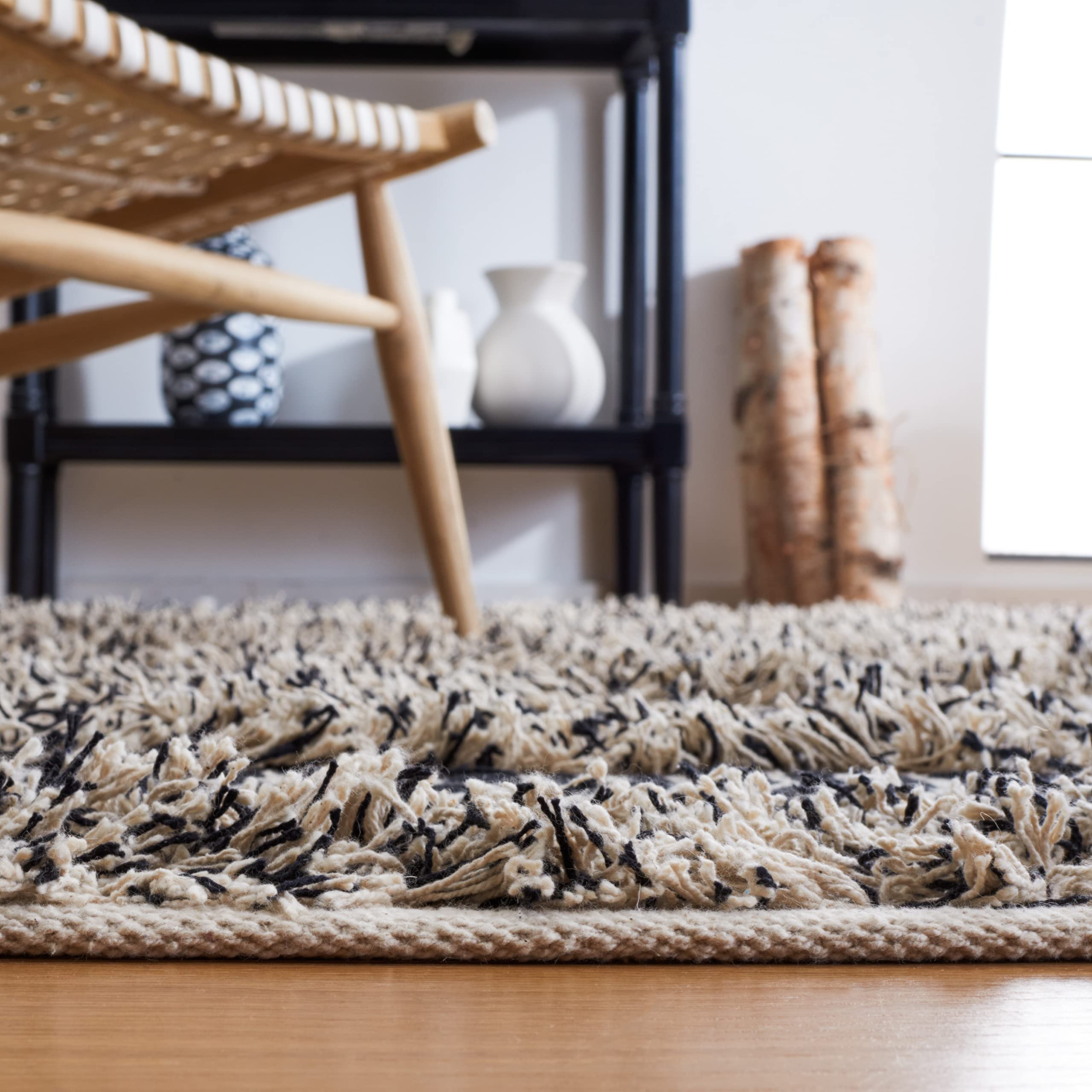SAFAVIEH Natura Collection 6' Square Black Ivory Cotton Area Rug - Soft Flatweave for Living Room, Dining Room, Bedroom & Home Decor