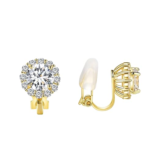 Gold Cubic Zirconia Clip on Earrings