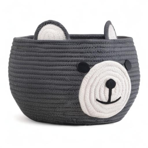 CherryNow Baby Basket - Nursery Bear Gift Basket for Kids & Baby Showers - Grey Cotton Rope Storage for Toys & Essentials