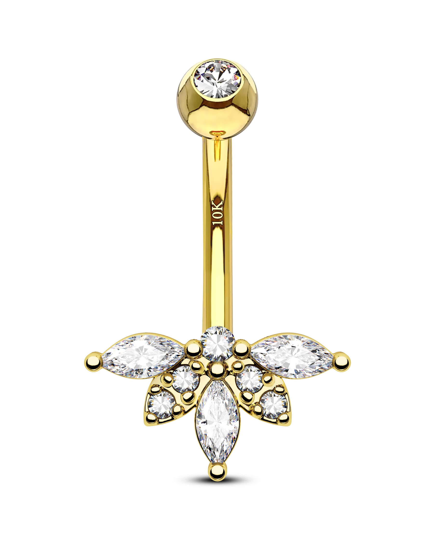 10K Yellow Gold Belly Button Rings for Women - 14G Flower Navel Piercing Jewelry, Hypoallergenic Belly Rings - Perfect for Everyday Wear, Parties & Beach Outfits