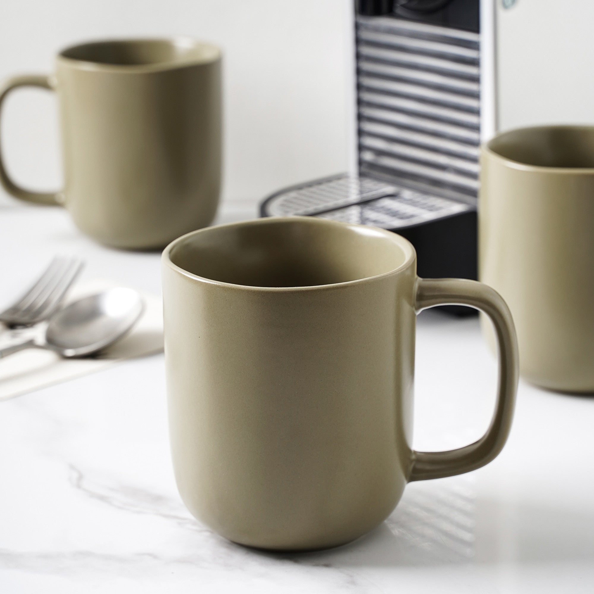 Premium Tom Stoneware Coffee Mug - Handcrafted Ceramic Cup for Hot & Cold Drinks - Perfect for Home, Office, or Camping - Olive Green