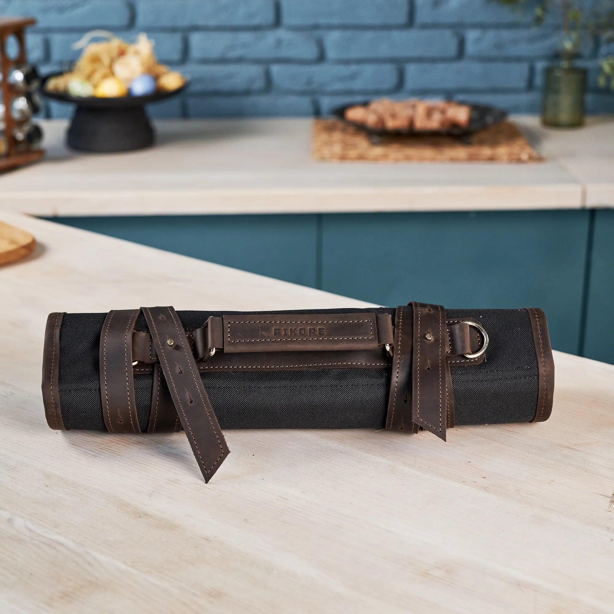 Premium Waxed Canvas Knife Roll for Chefs - Durable & Water-Resistant Knife Storage Bag - Perfect for Professional Kitchens, Culinary School & Outdoor Cooking