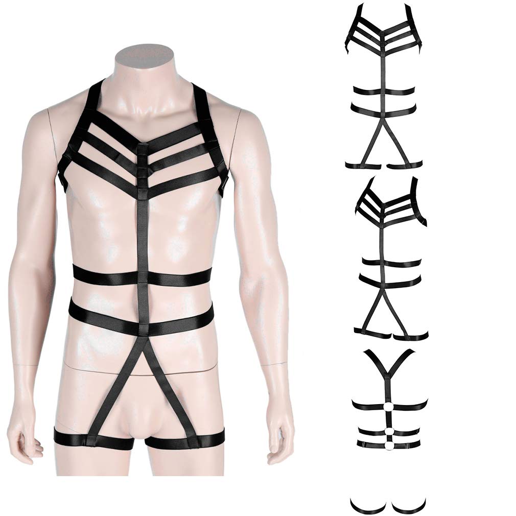 Men's Strappy Bandage Harness Full Cage Chest Half Harness Adjustable Gothic Punk Bra for EDC Dance Rave Festival Costume BDSM Fetish Clubwear Night Out