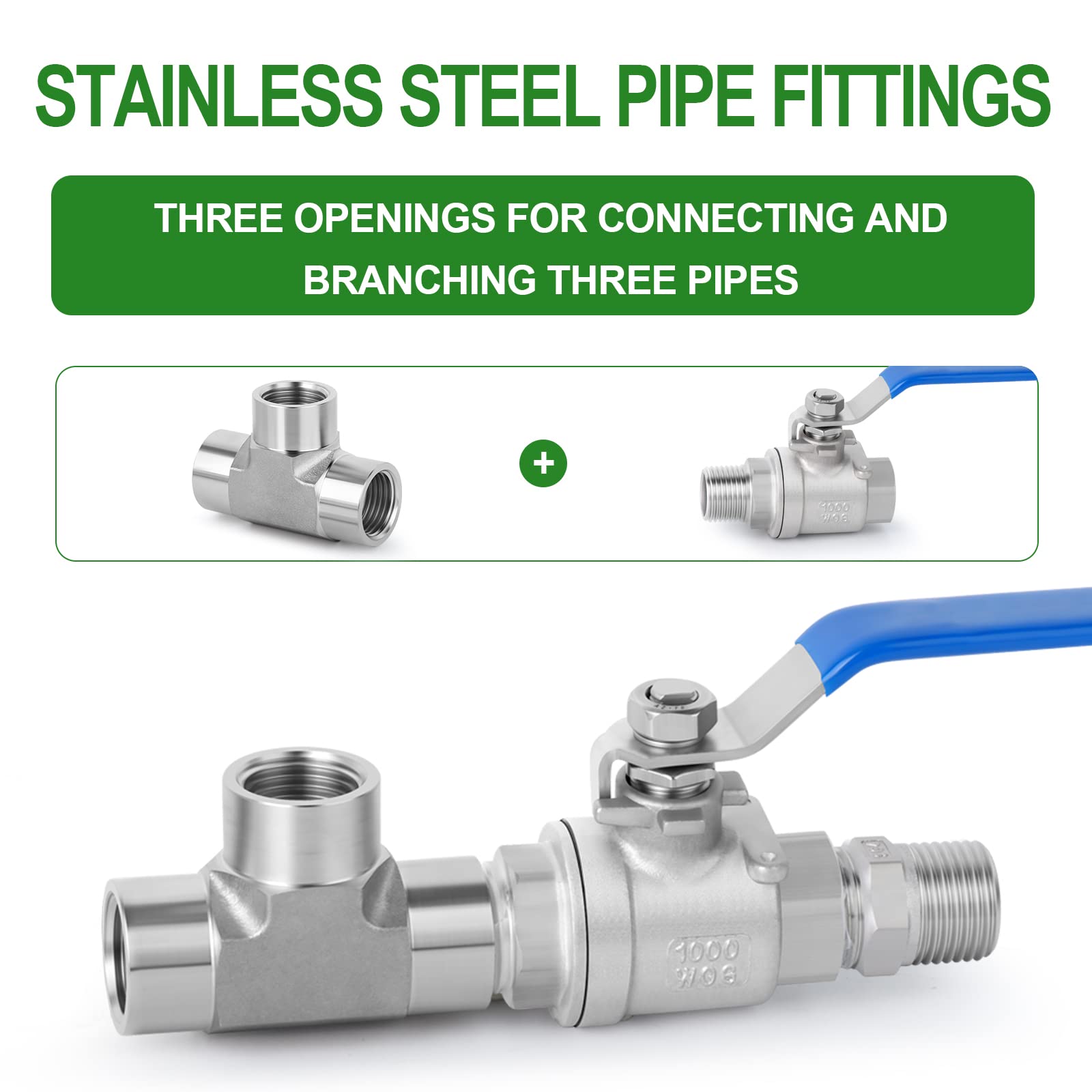 304 Stainless Steel Tee Pipe Fitting 1/2