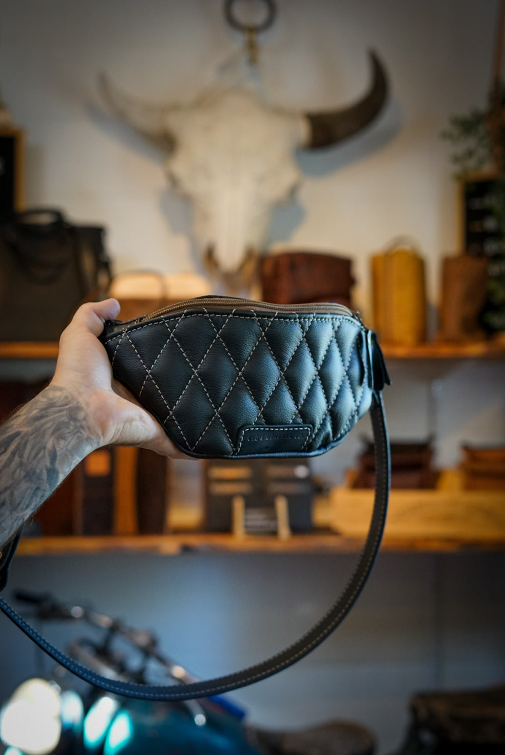 Diamond Stitch Fanny Pack - Black with Contrast Stitch for Men & Women | Waist Bag for Travel, Hiking, Running & Everyday Use
