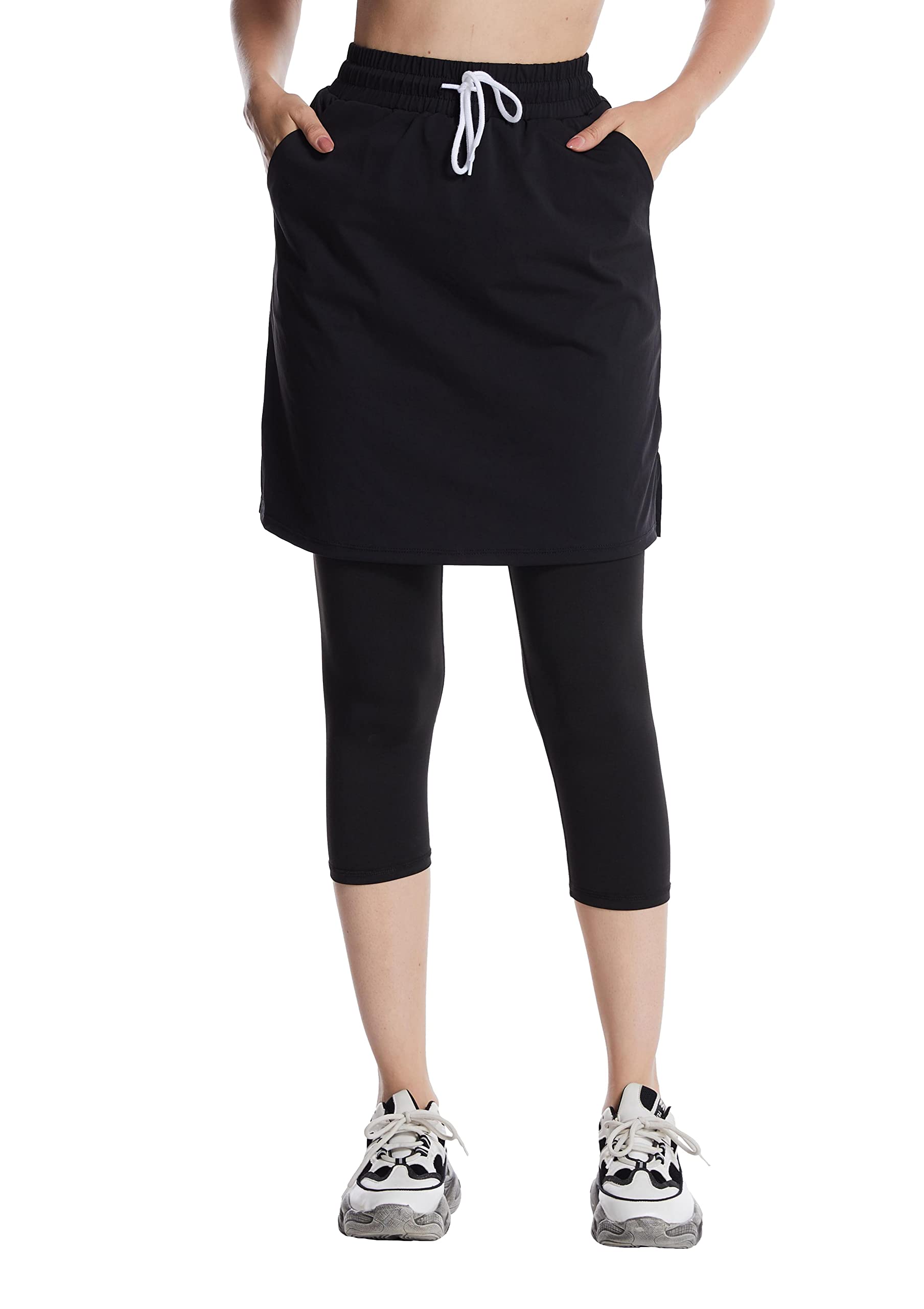 Cityoung Women's Athletic Skirt with Attached Leggings - Modest Capri Skirt for Running, Yoga & Workouts | Comfortable & Stylish Activewear