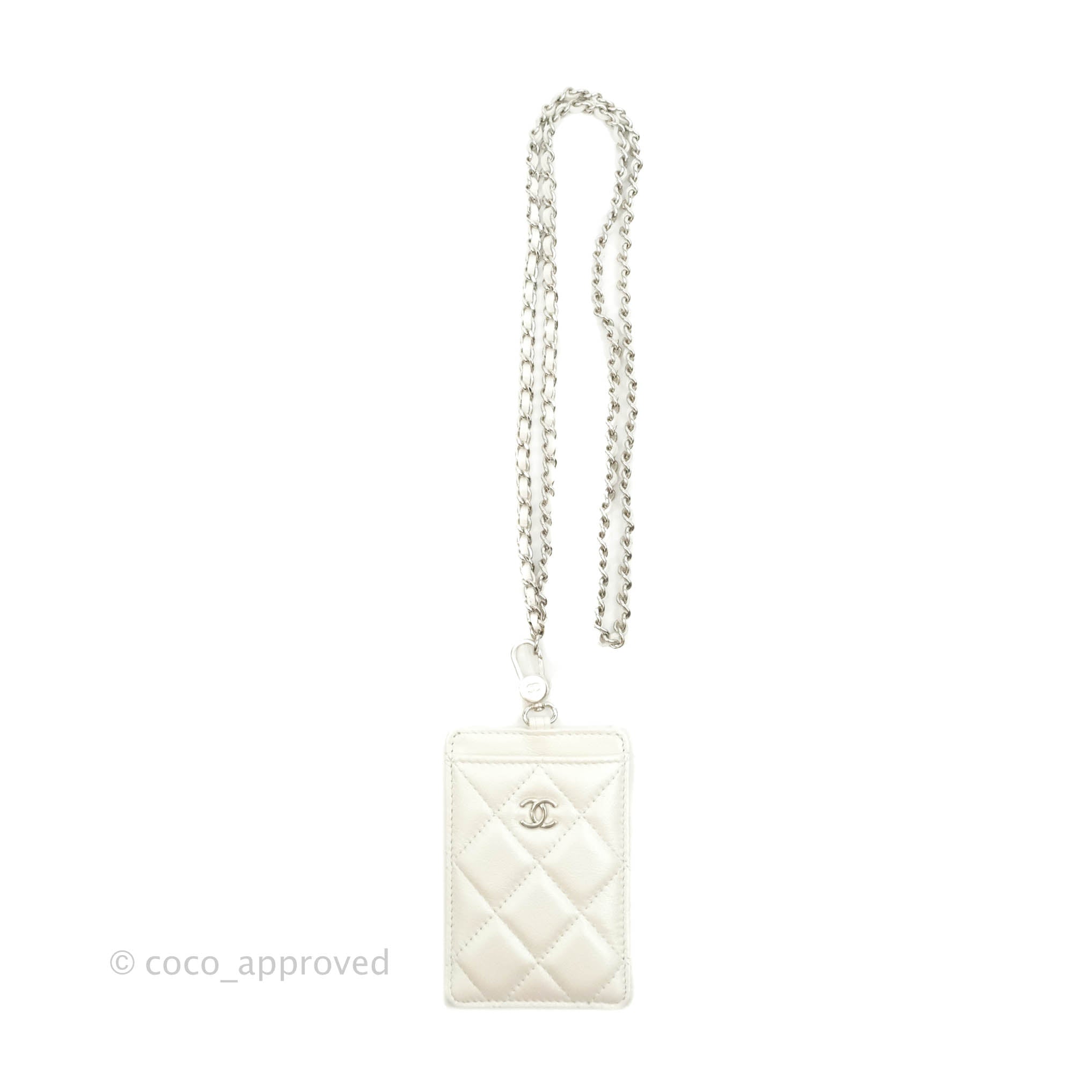 Chanel Classic Flap Card Holder Iridescent White Lambskin Silver Hardware - Luxury Compact Wallet for Everyday Use & Special Occasions