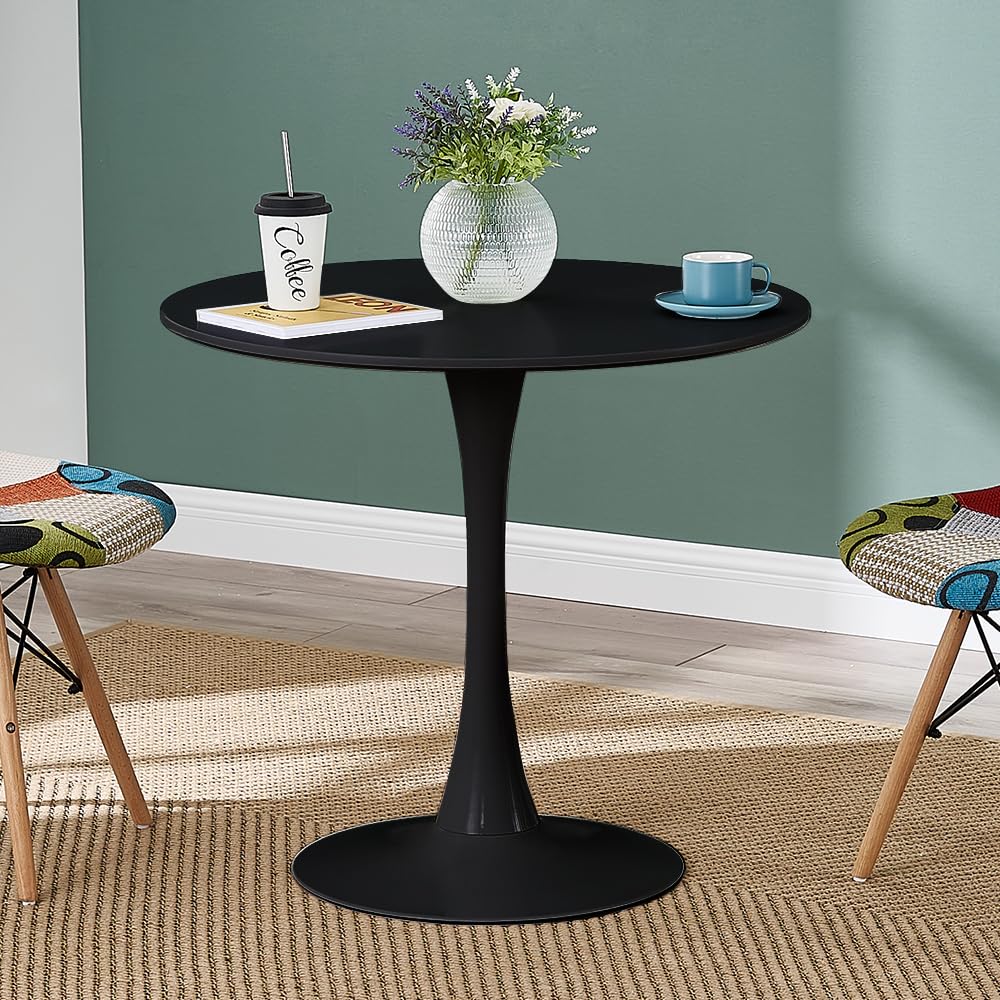 Modern Round Dining Table 31.5 Inch - Black Kitchen & Dining Room Furniture with Colored Top | Perfect for Small Spaces, Breakfast Nooks, Apartments & Cozy Family Meals