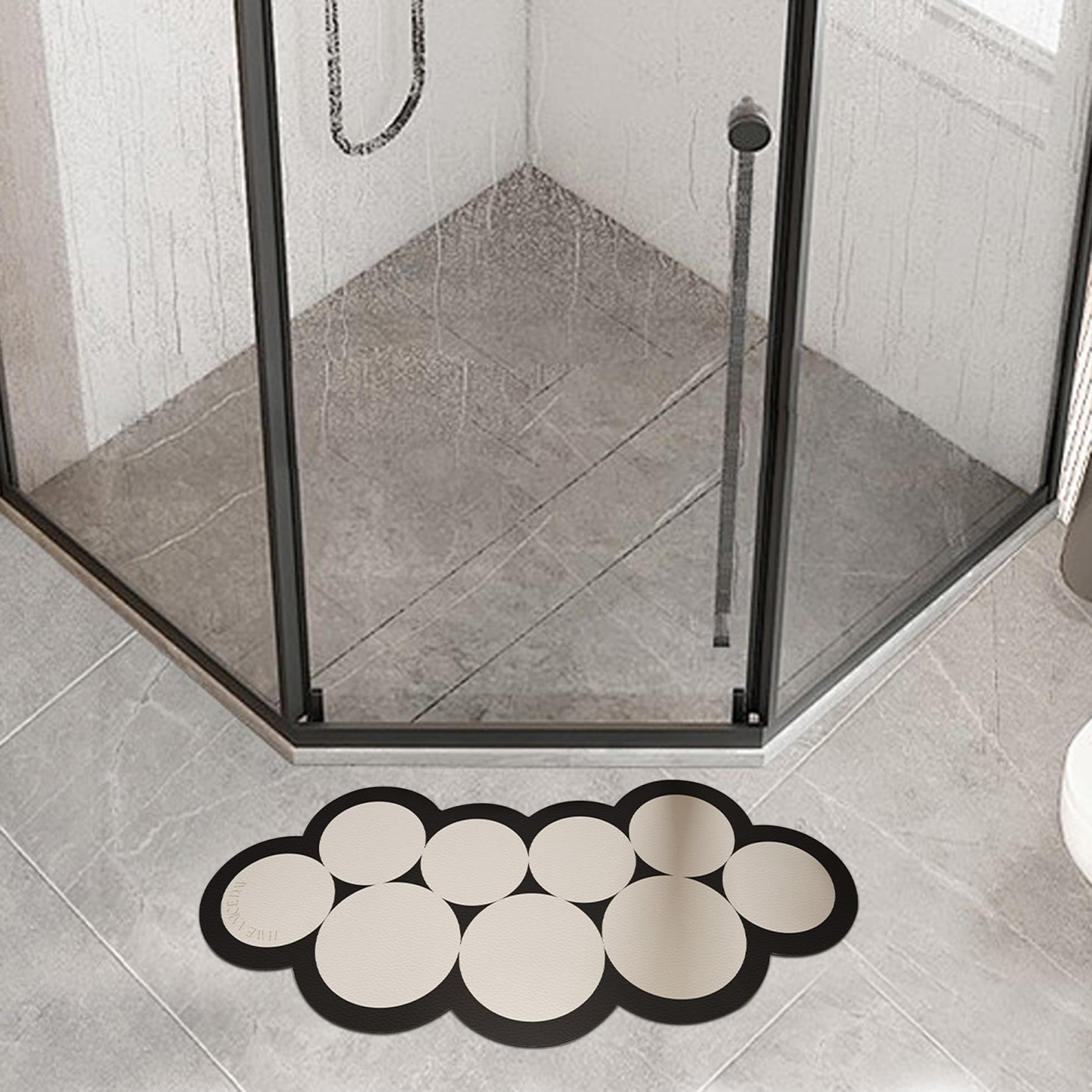Non-Slip Curved Shower Mat 14x29.5 Inches - Absorbent Bath Mat for Corner Shower, Soft & Washable Bathroom Mat - Perfect for Outside Shower, Bathtub, and Wet Room Safety (Style 2)