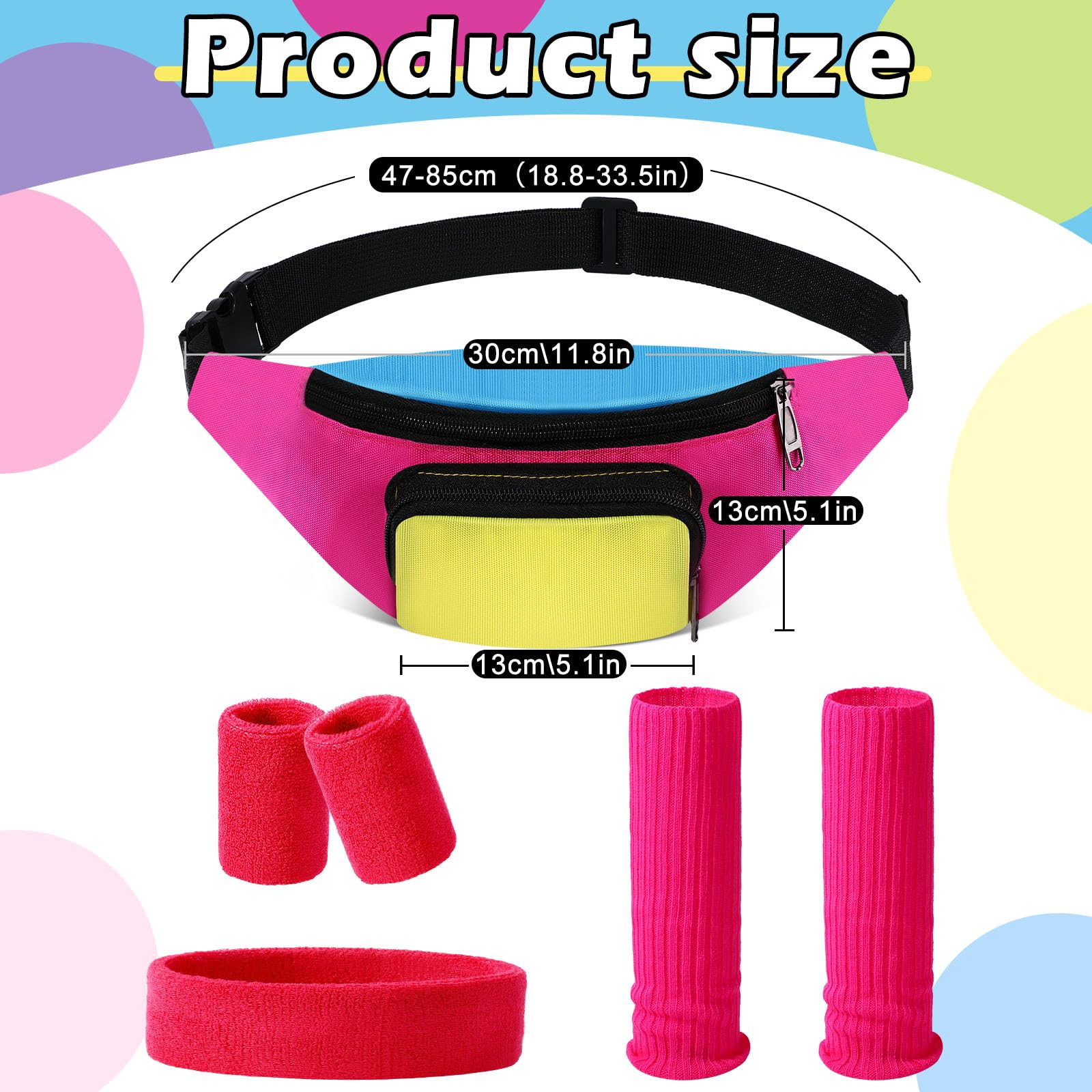 Xuniea 4-Piece 80s Workout Accessories Set for Women - Retro Fanny Pack, Neon Leg Warmers, Headband & Wristbands | 80s 90s Disco Party, Cosplay & Dance Costume Outfit