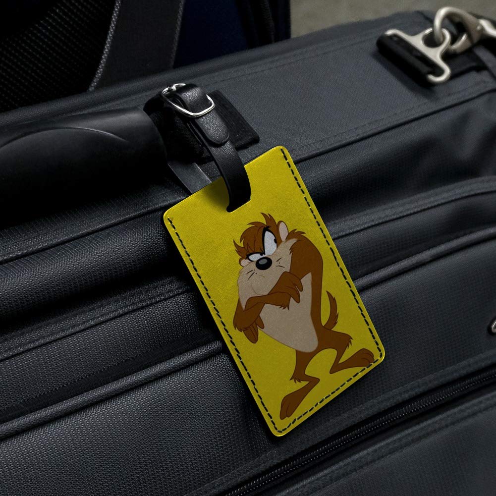 Looney Tunes Taz Rectangle Leather Luggage Tag - Durable Suitcase ID Card Holder for Carry-On Bags - Perfect for Travel, Business Trips & Vacation Identification