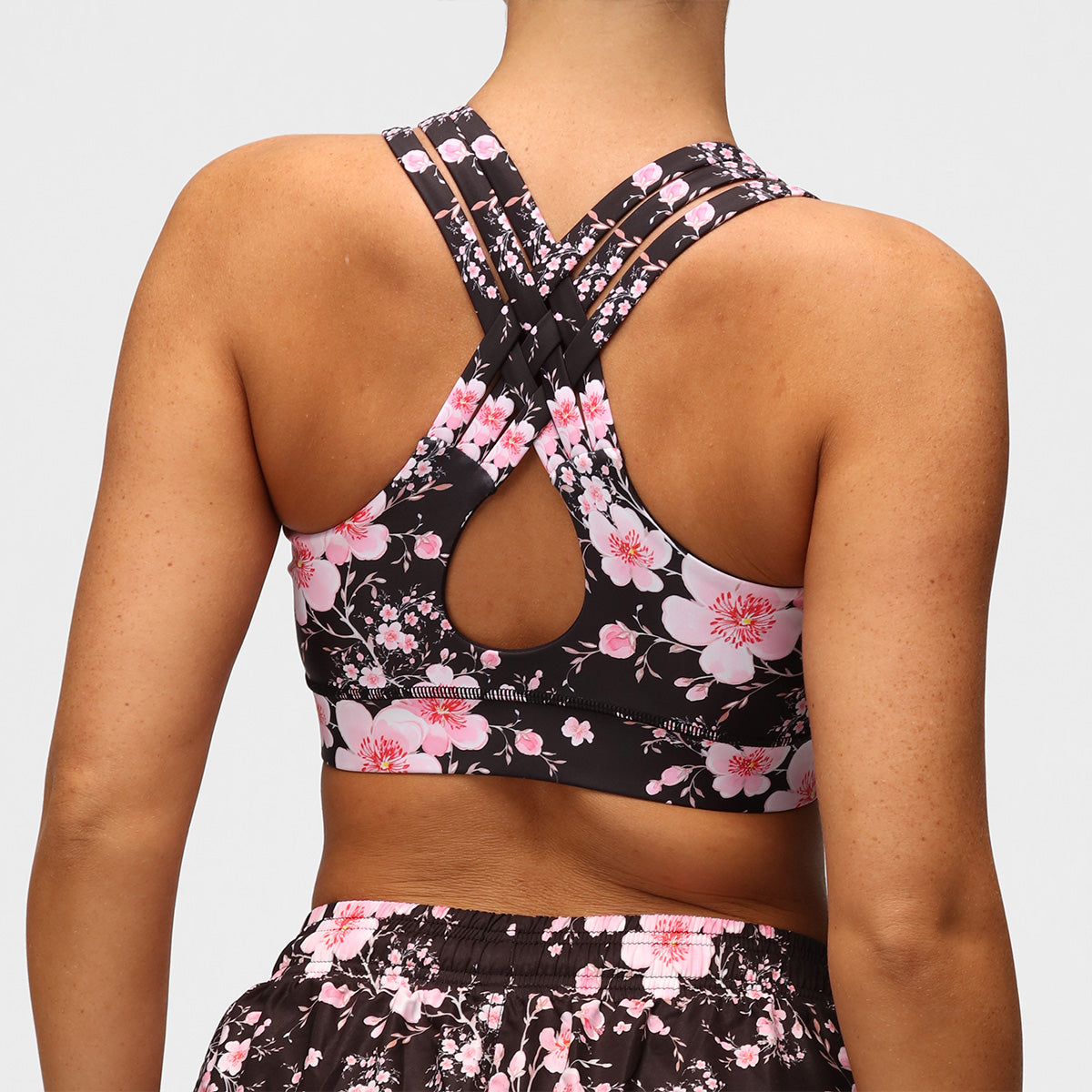 Blossom Noir Cross Back Bra - Women's Supportive & Comfortable Sports Bra for Yoga, Running & Workouts