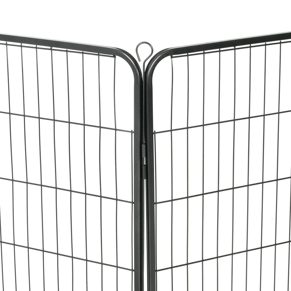 vidaXL 8-Panel Foldable Dog Playpen with Hinged Door - Black Powder-Coated Steel Puppy Cage for Indoor & Outdoor Use - Perfect for Training, Playtime, and Safe Containment in Backyard or Home