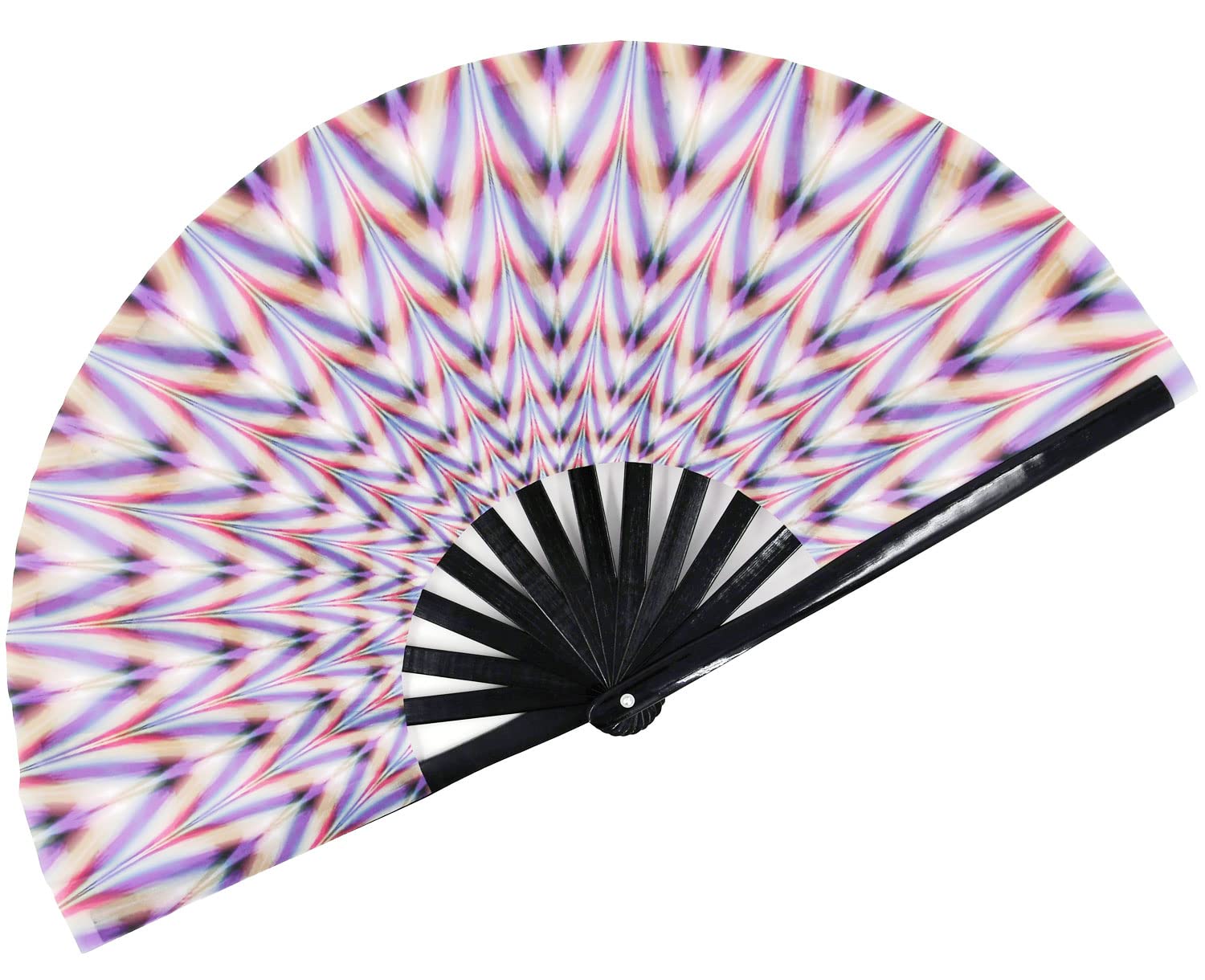 Amajiji Large Folding Hand Fan for Women & Men - Traditional Chinese/Japanese Bamboo & Nylon Cloth Rave Fan - Perfect for Festivals, Dance Performances, Gifts & Home Decor (Trippy Waves Design)