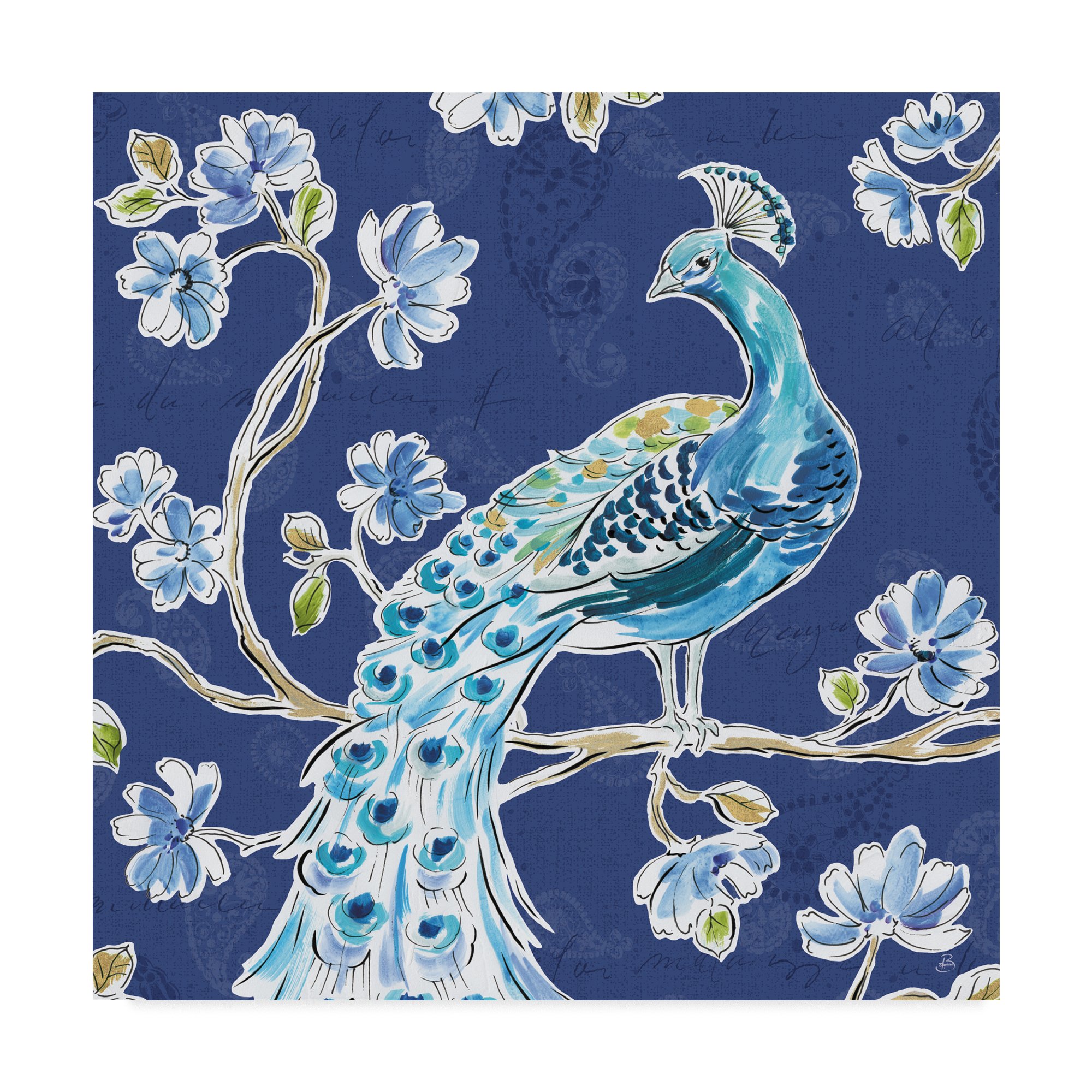 Peacock Allegory IV Blue by Daphne Brissonnet - 35x35 Inch Wall Art Canvas Painting - Elegant Home Decor for Living Room, Bedroom & Office