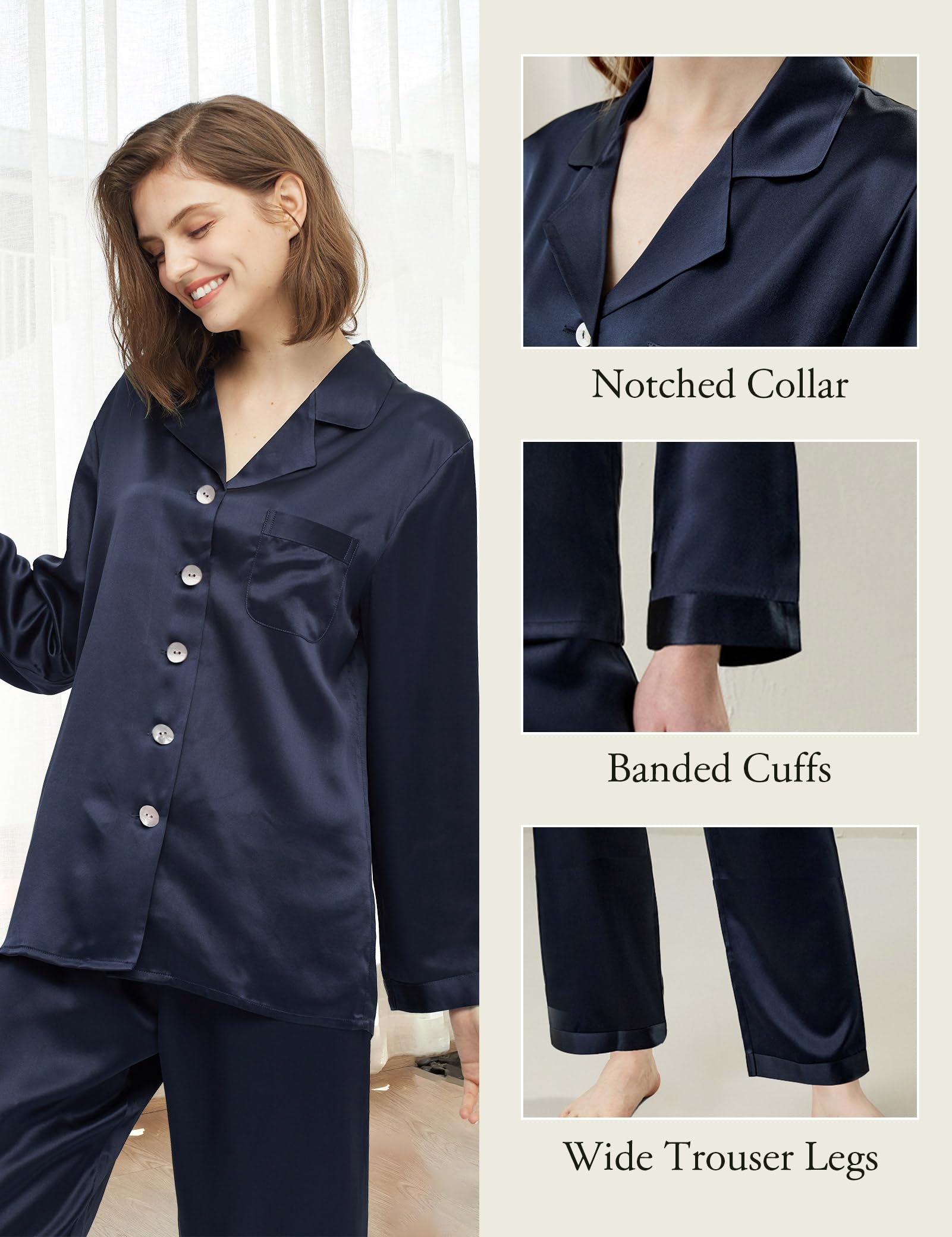 Luxury 100% Mulberry Silk Pajamas for Women - 22 Momme Pure Long Sleeve Nightwear Set | Soft & Breathable Sleepwear for Comfortable Nights, Gifts for Her, Bridal Loungewear