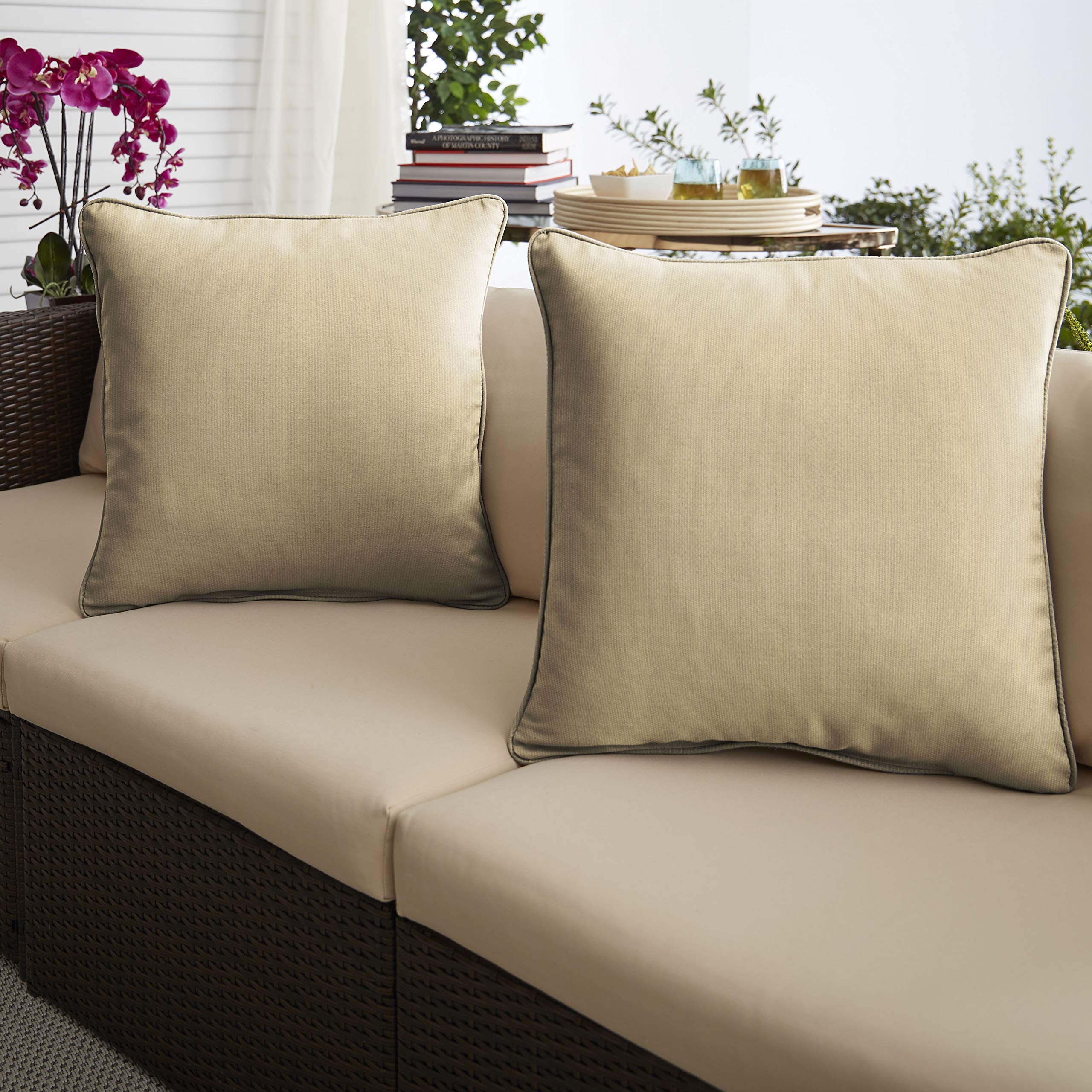 Sorra Home x Sunbrella - Spectrum Sand Indoor/Outdoor Corded Pillow Set of 2 - Water-Resistant & UV-Resistant Cushions for Patio, Poolside, and Living Room Decor