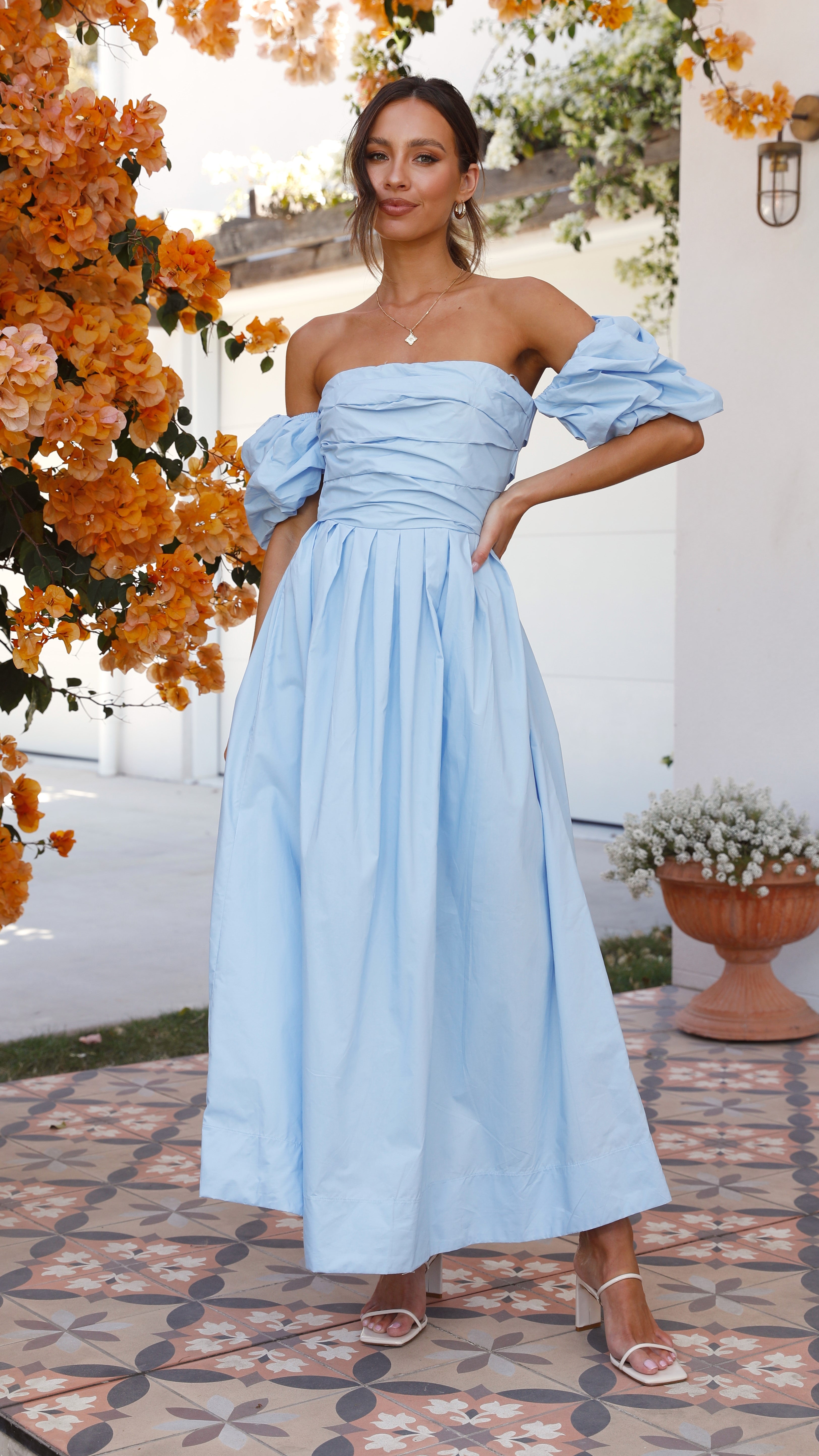 Caelius Midi Dress for Women - Light Blue Flowy Summer Dress for Beach, Wedding & Casual Outings
