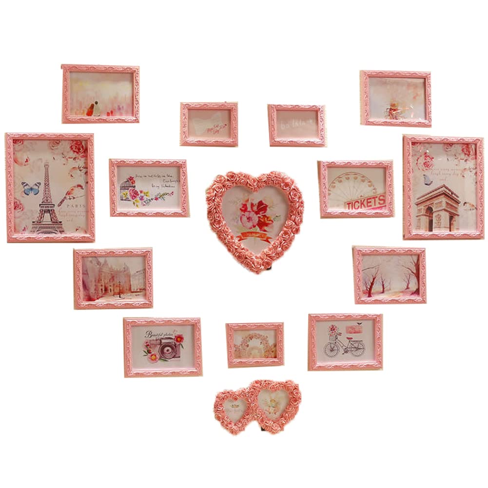 15-Piece Romantic Heart Wooden Hanging Photo Frame Set - Wall Art Decor for Living Room, Wedding, Anniversary & Valentine's Day Gifts - Perfect for Home Decor, Family Photos and Special Occasions