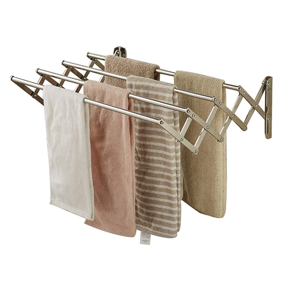 YAWEDA Extendable Stainless Steel Towel Rack - Wall Mounted Folding Bathroom & Kitchen Towel Rail Bar - Space Saving 4 Bar Design (39.4 Inch) - Perfect for Small Bathrooms, Apartments and RV Use