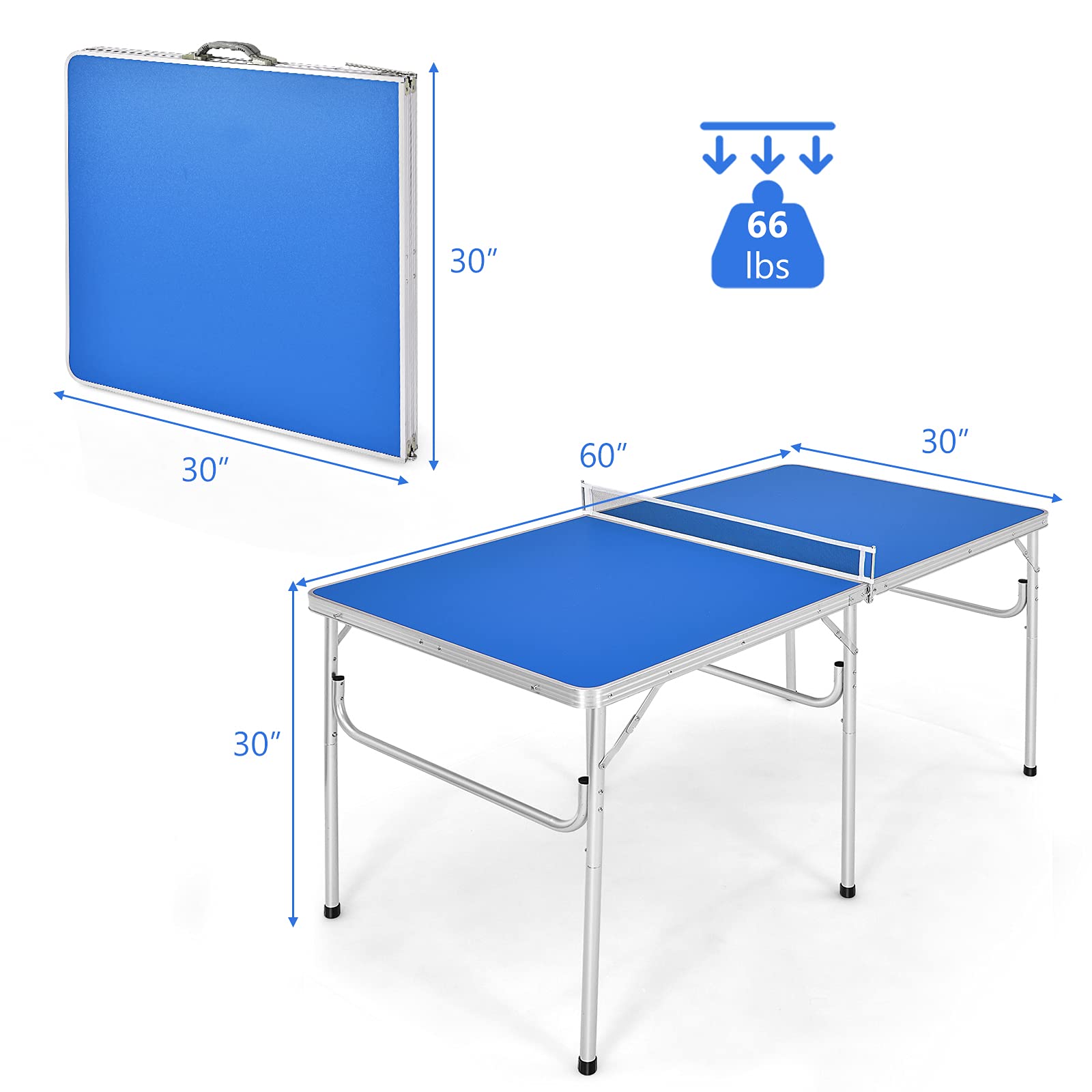 Gotoplay Folding Table Tennis Set - Portable Ping Pong Table with Net, 2 Paddles & 3 Balls for Indoor & Outdoor Play - 60 x 30 x 30 Inches Easy Assembly-Free Design - Perfect for Family Fun, Backyard Parties, and Office Recreation