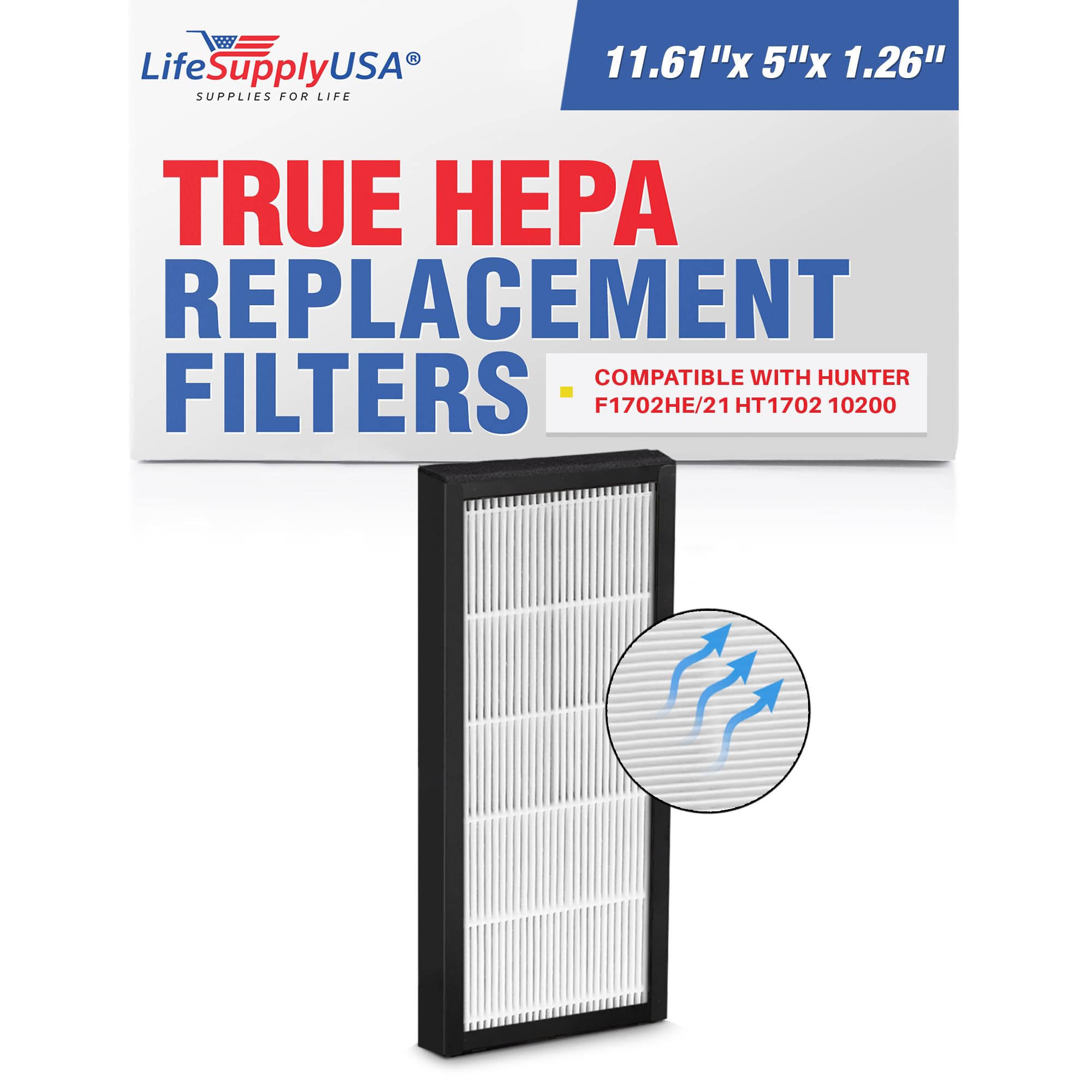 LifeSupplyUSA HEPA and Activated Carbon Air Purifier Filter Replacement (2-in-1) for Hunter F1702HE/21 & HT1702 10200 Models - Improves Indoor Air Quality for Allergies, Dust, and Pet Dander - Perfect for Bedrooms, Living Rooms, and Offices