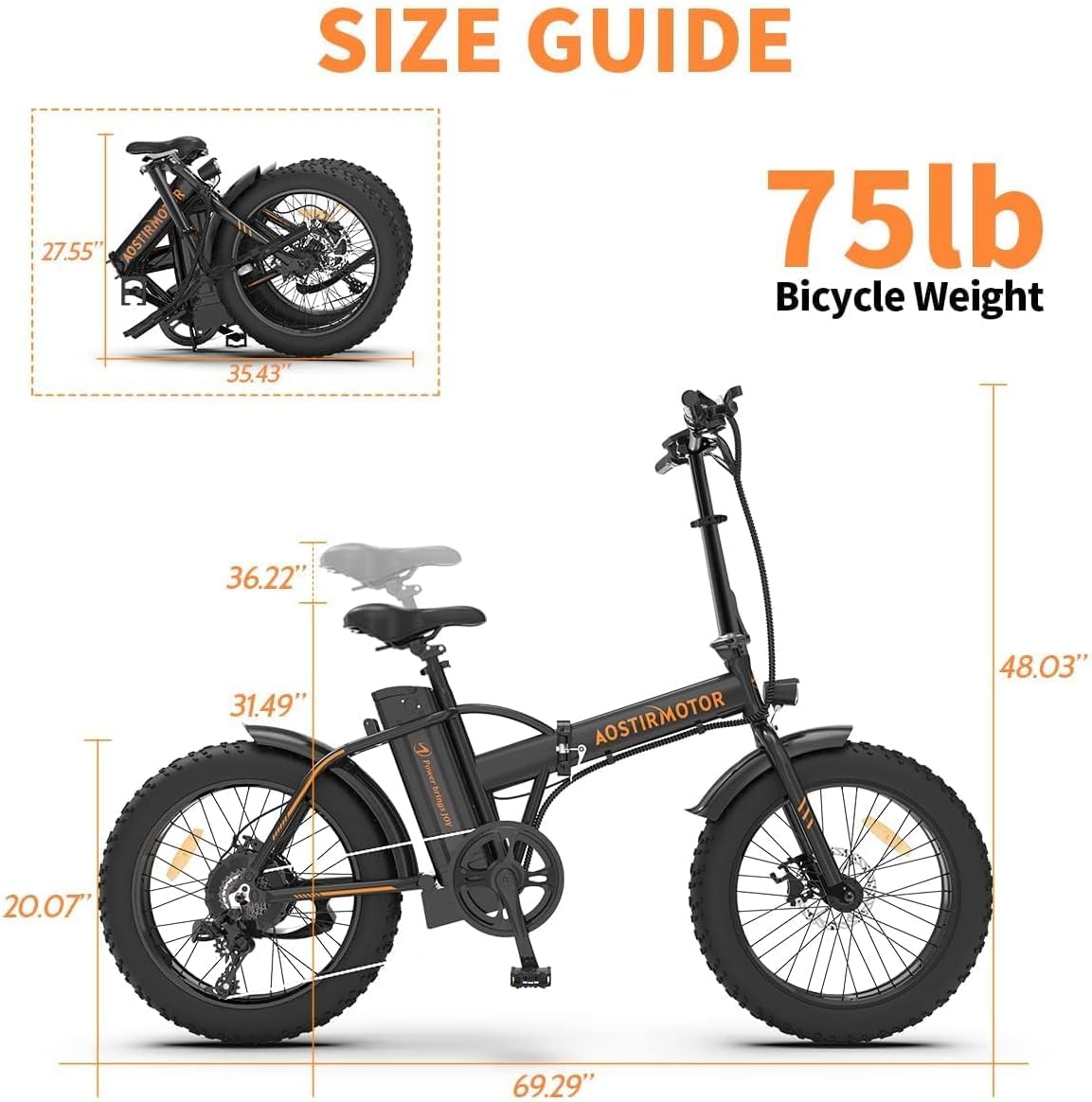 Aostirmotor 500W Folding Electric Bike for Adults - 20