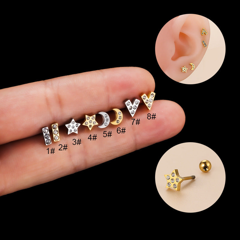 20G Cartilage Surgical Steel Moon Star Stud Earrings - Hypoallergenic Ball Back Earrings for Women | Perfect for Pierced Ears, Daily Wear & Gift Giving