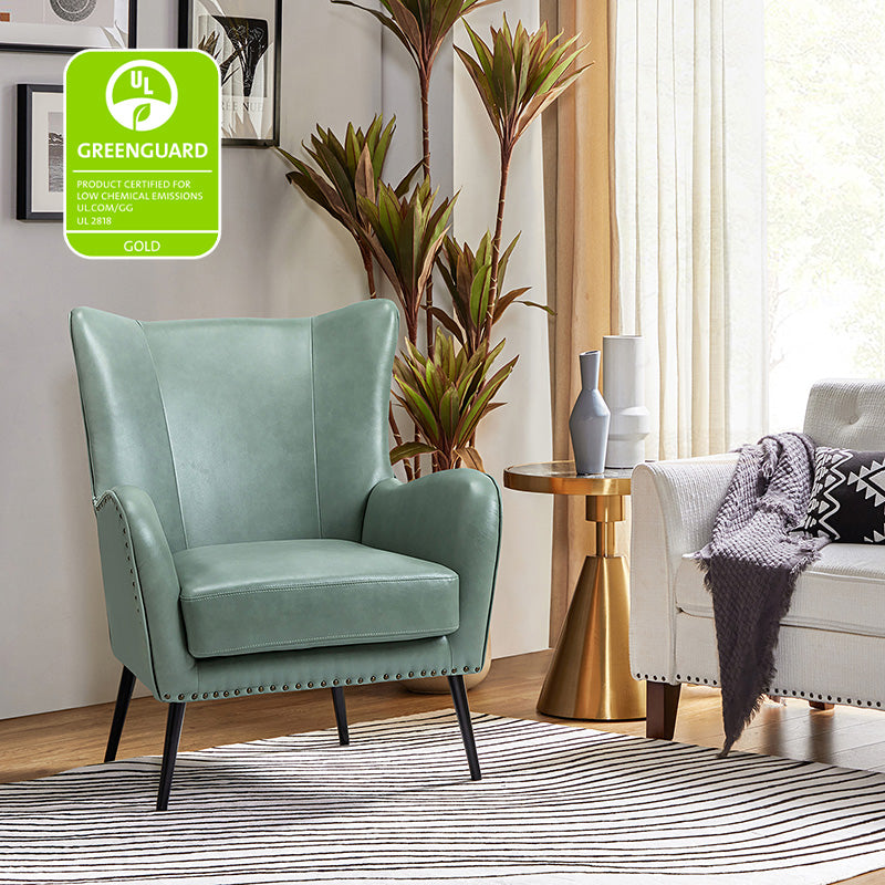Stylish Shepherd Wingback Vegan Leather Armchair - Modern PU Leather Accent Chair for Living Room, Bedroom & Office - Comfortable Mid-Century Design with Optional Types