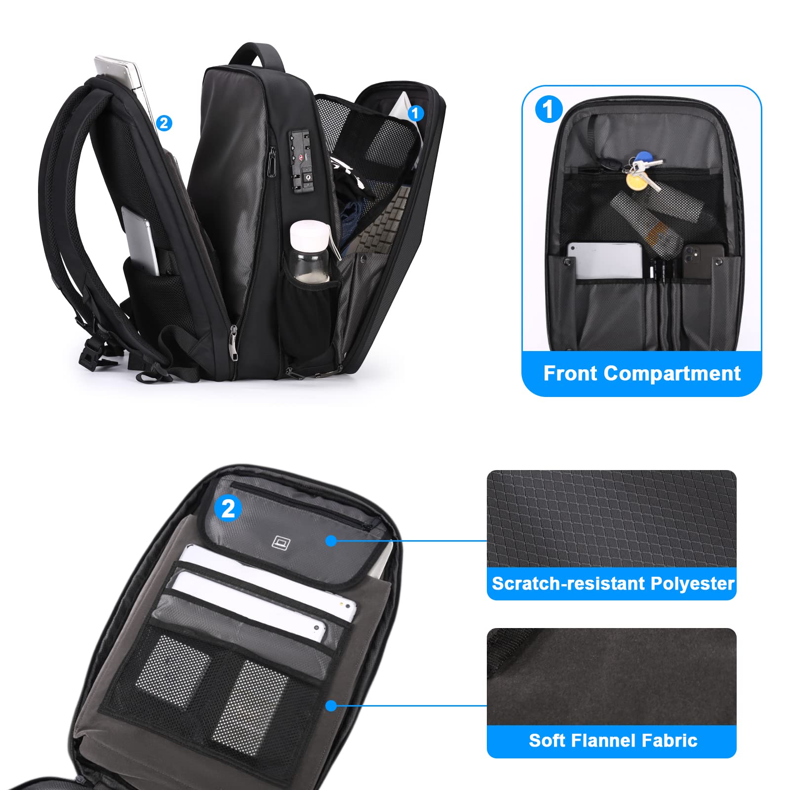 FENRUIEN Expandable Anti-Theft Laptop Backpack for Men - 17.3 Inch Water Resistant Hardshell Computer Bag with USB Charging Port - Perfect for Business Travel, Commuting & College Use