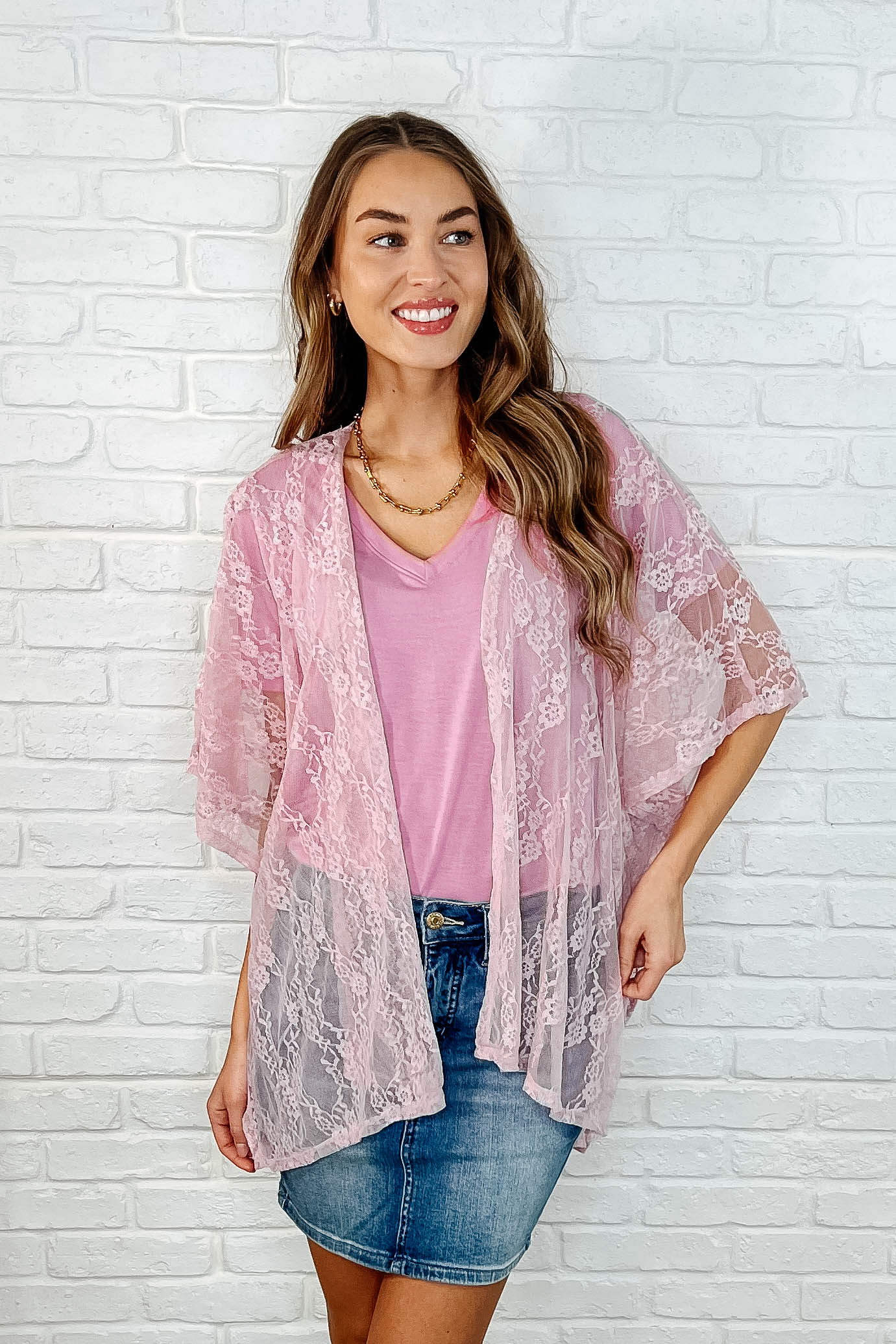 Elegant Mauve Lace Kimono Robe - Lightweight Cover-Up for Women | Perfect for Beach, Pool, Bridal Shower & Lounge Wear