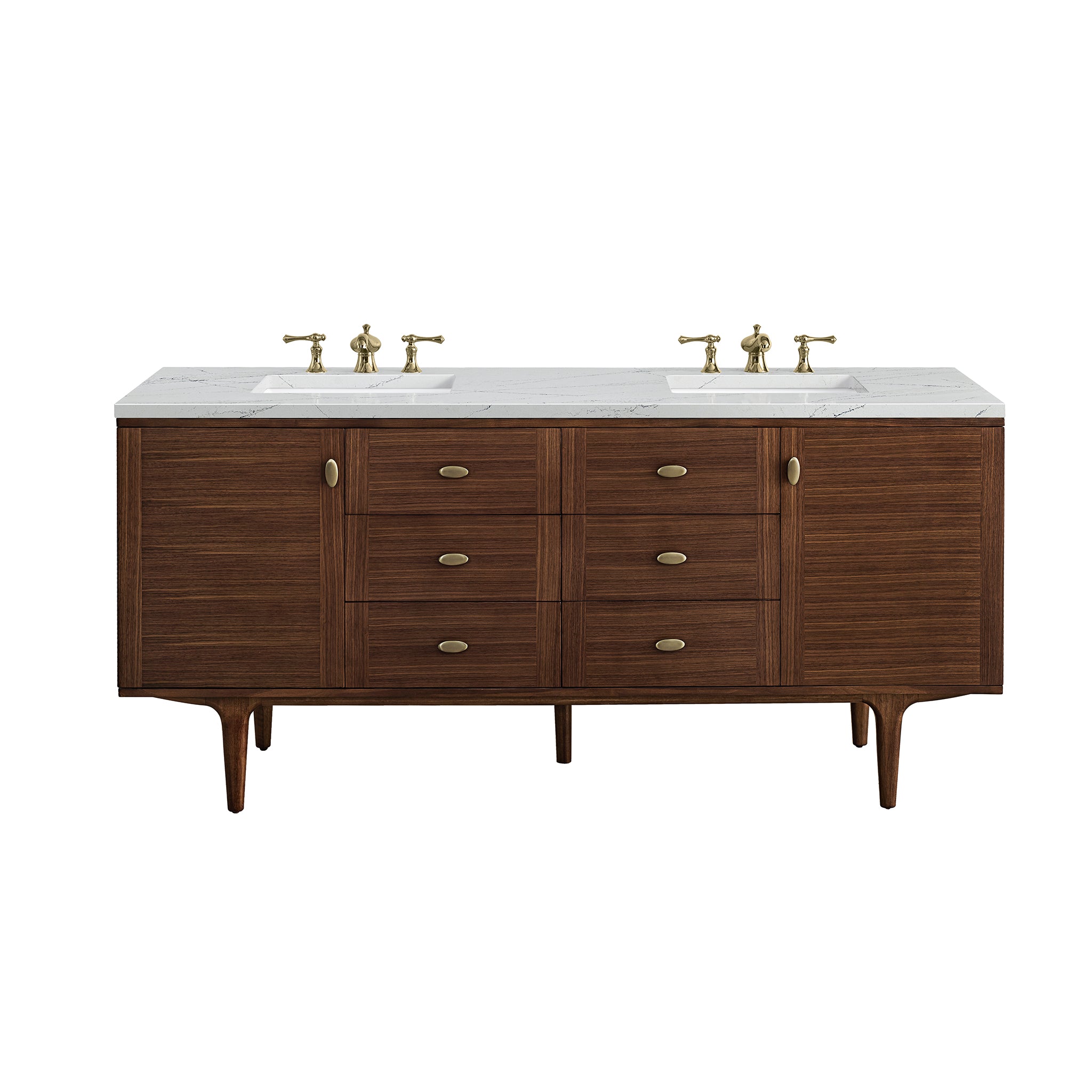 Amberly 72 Inch Double Vanity with Mid Century Walnut Finish & 3CM Ethereal Noctis Top - Perfect for Modern Bathroom Renovations and Luxury Home Decor