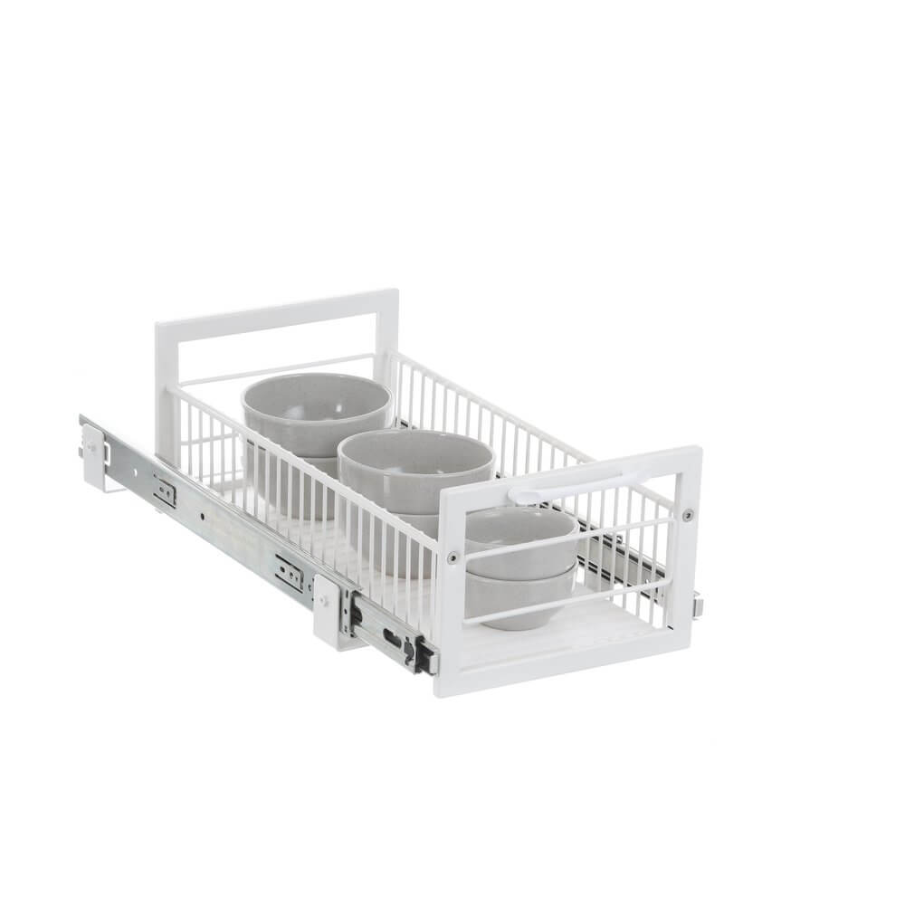 White Small Pull Out Pantry Drawer Organizer - Space Saving Kitchen Storage Solution for Cabinets, Spices & Food Items