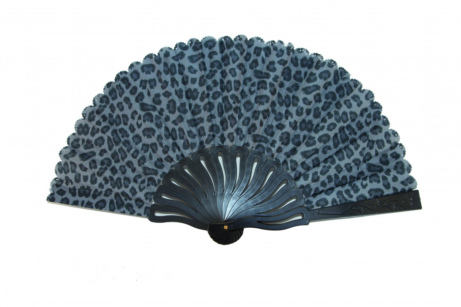 Feng Shui Leopard Print Hand Fan with Black Slab - Red | Traditional Chinese Decorative Fan for Home Decor, Meditation & Gift Giving