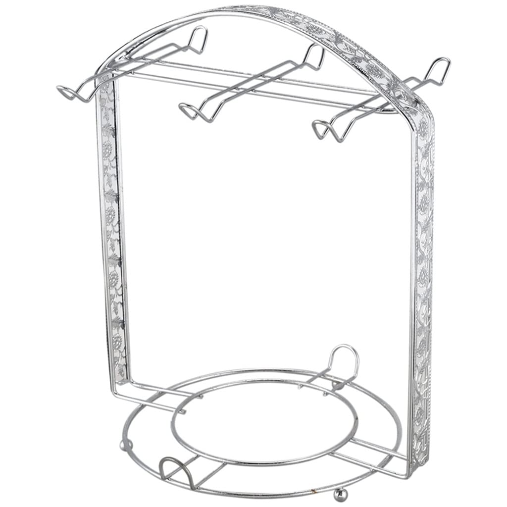 Silver Plated Cup Holder - 6 Cup Metal Stand for Coffee Mugs & Saucers (22.8x18.4x18cm) - Space Saving Kitchen Organizer for Countertop, Office or Dining Room
