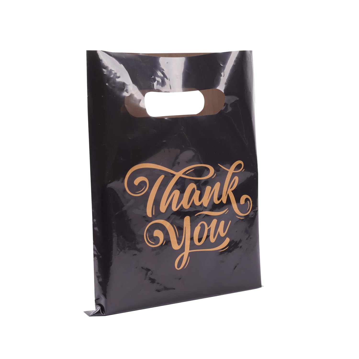 Ysmile 100-Pack Small Black Plastic Thank You Bags with Handles 5.9