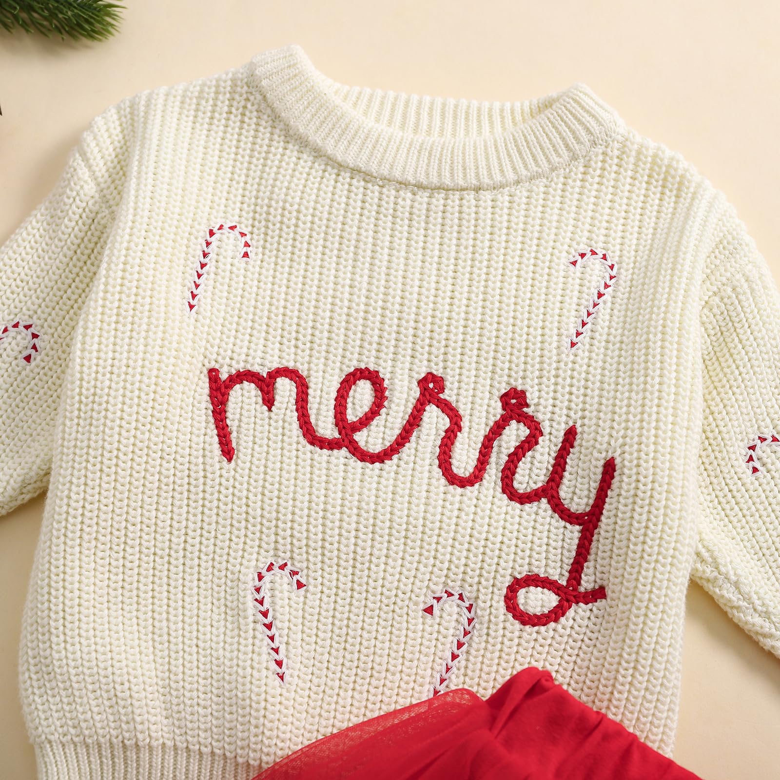 Baby Girls Christmas Outfits - Merry Candy Cane Print Knit Sweater & Tulle Skirt Set | Festive Holiday Winter Clothes for Parties & Family Photos