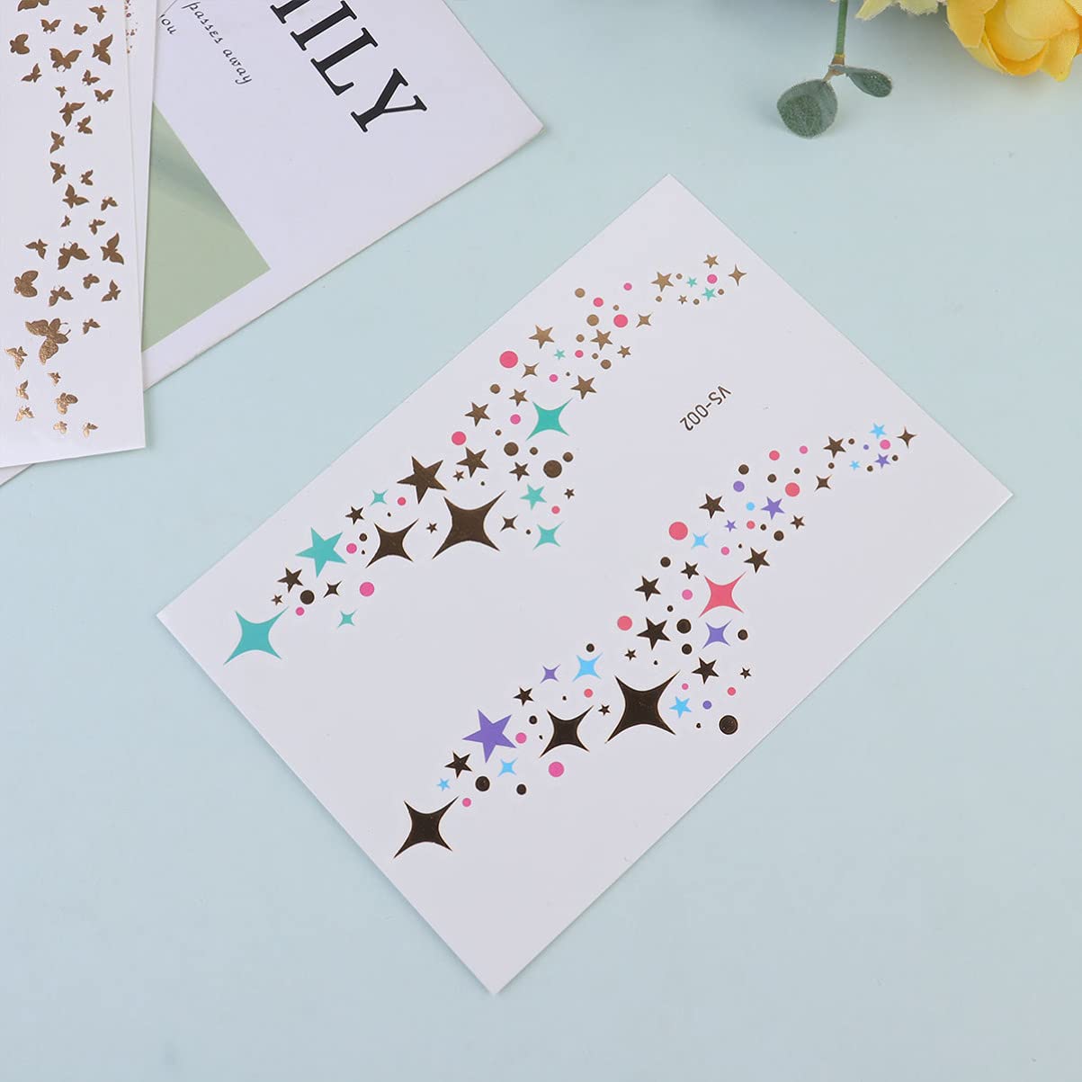 EXCLUZO 8Pcs Waterproof Metallic Temporary Tattoos - Face & Body Art Stickers for Hand, Neck, Wrist | Long Lasting Makeup Tattoos for Parties, Halloween & Festivals
