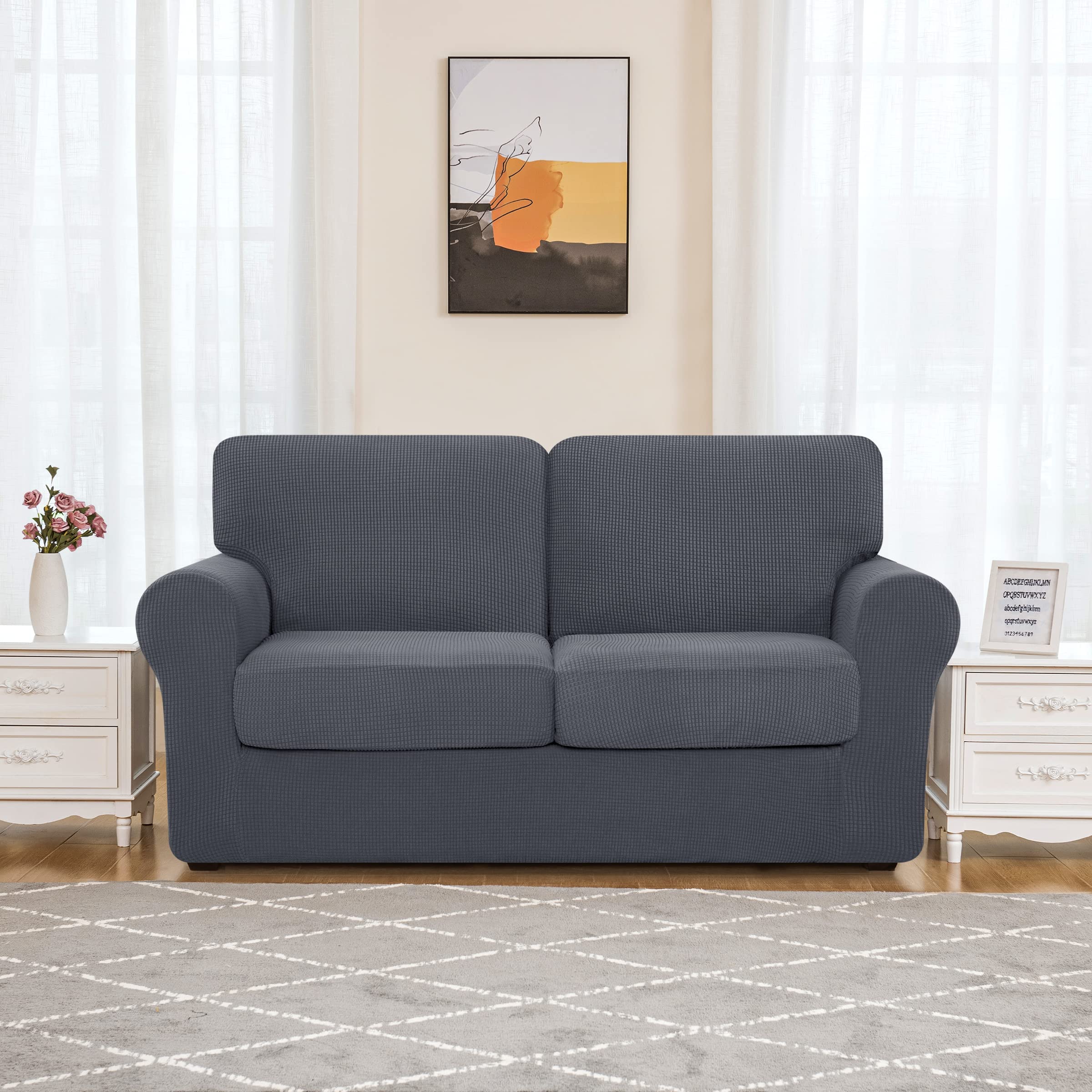 SUBRTEX 5-Piece Loveseat Cover & 7-Piece Sofa Cover Set - Stretchable Couch Slipcover with Separate Backrest & Cushion Covers - Perfect for Living Room Furniture Protection (Medium & Large Size, Gray) - Ideal for Home Decor, Pet Protection, and Spill Prevention